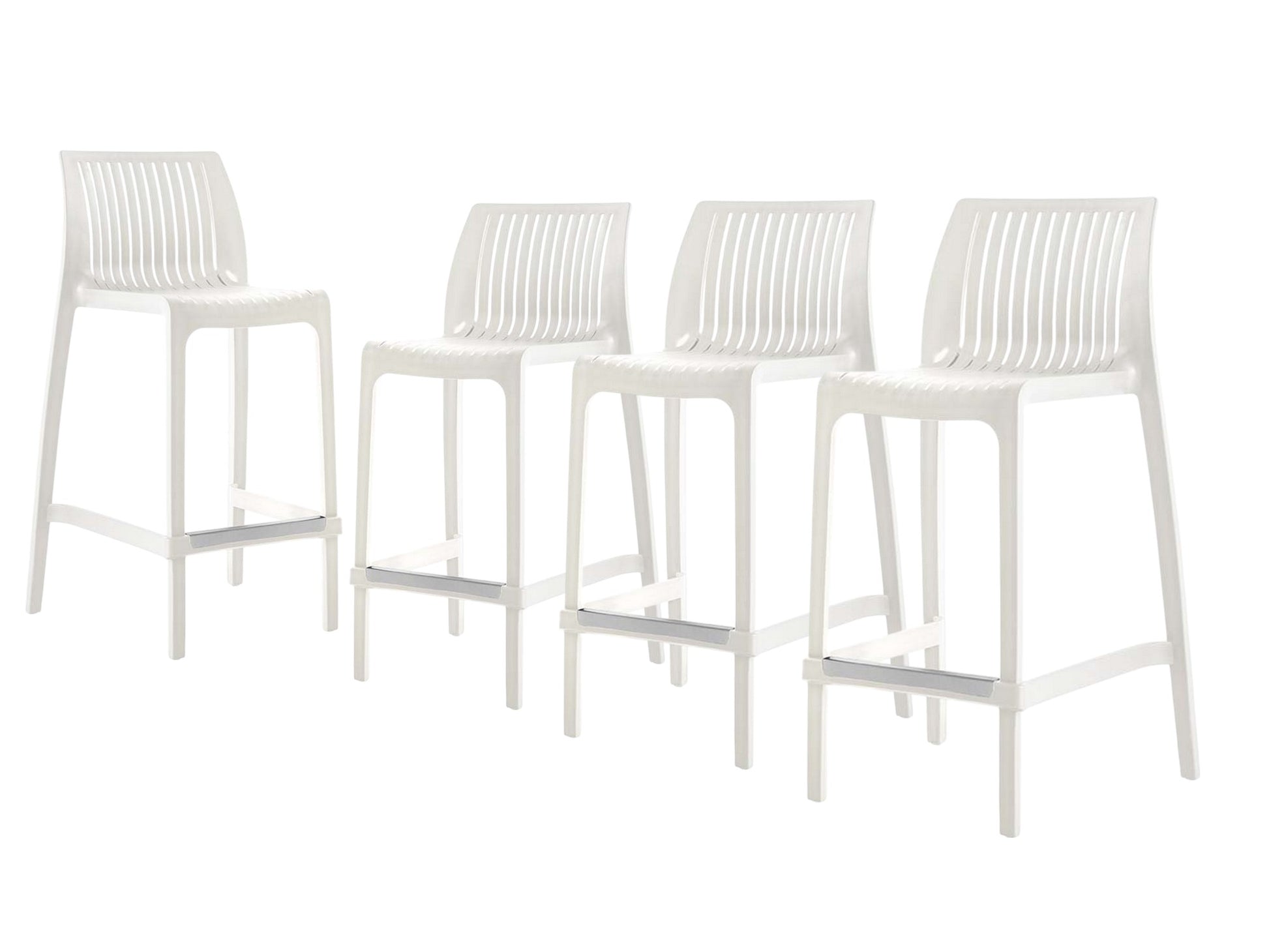 Set of Four 26" White Heavy Duty Plastic Low Back Outdoor Counter Height Bar Chairs-Outdoor Bar Chairs-DECOROLALA
