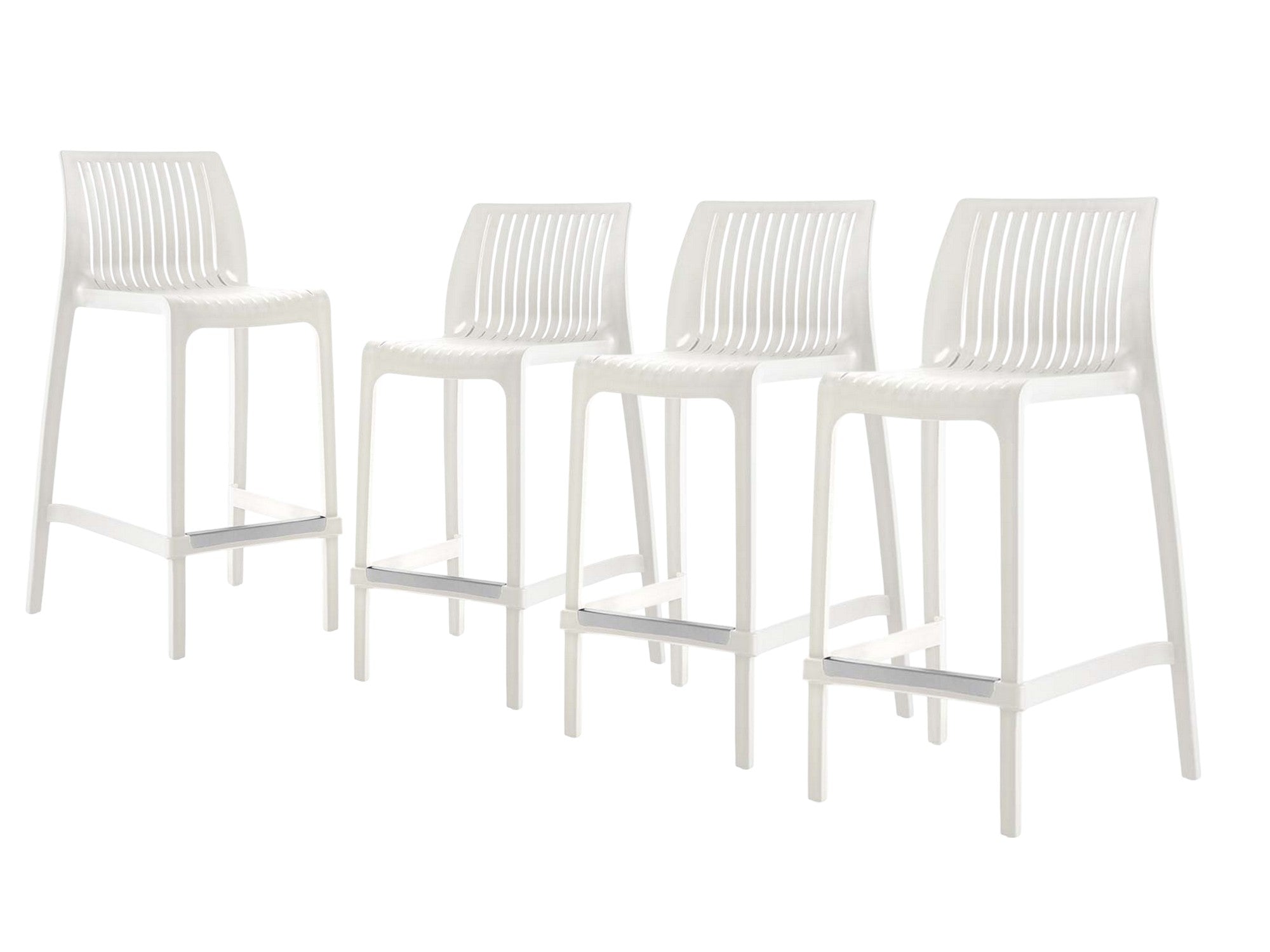 Set of Four 26" White Heavy Duty Plastic Low Back Outdoor Counter Height Bar Chairs-Outdoor Bar Chairs-DECOROLALA