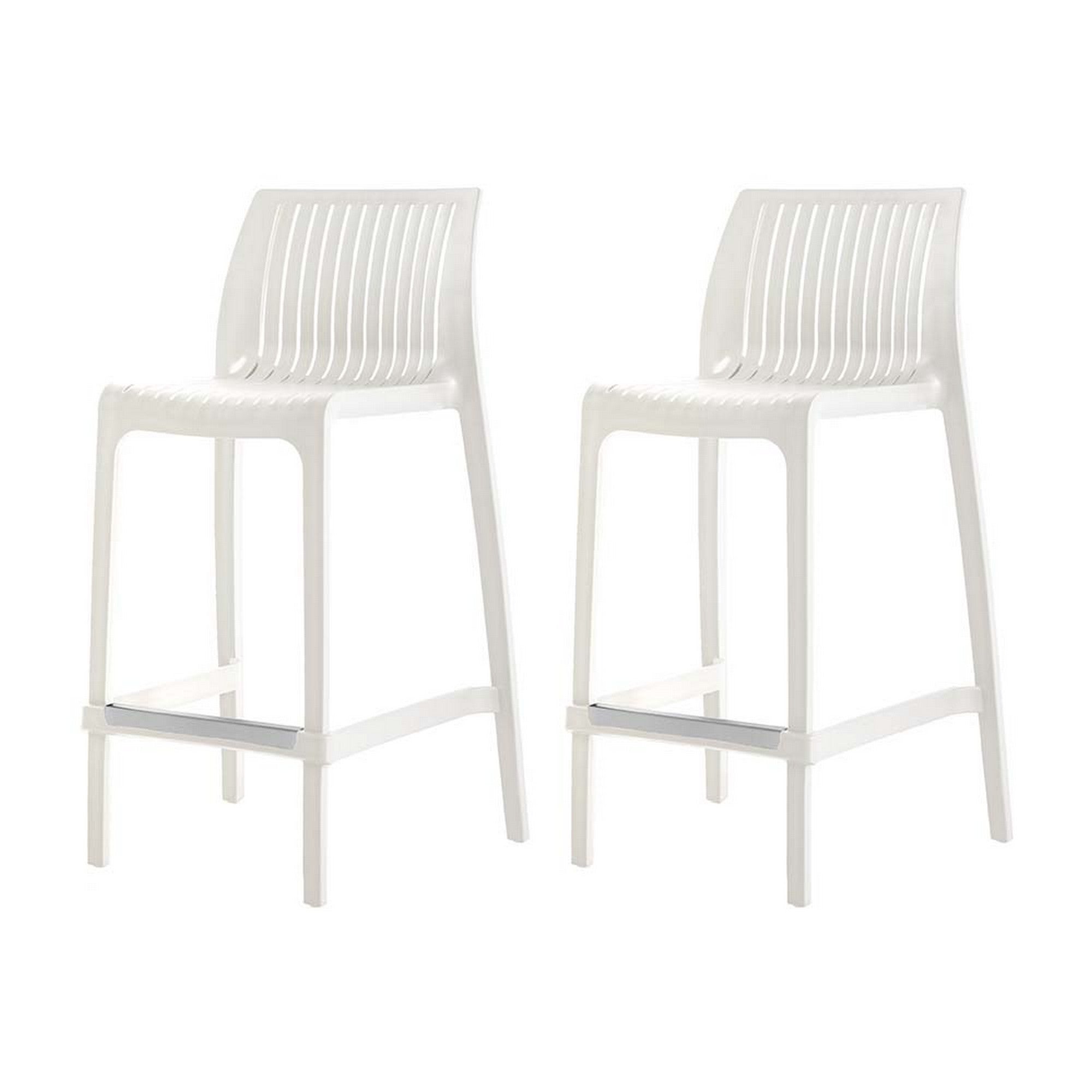 Set of Four 26" White Heavy Duty Plastic Low Back Outdoor Counter Height Bar Chairs-Outdoor Bar Chairs-DECOROLALA