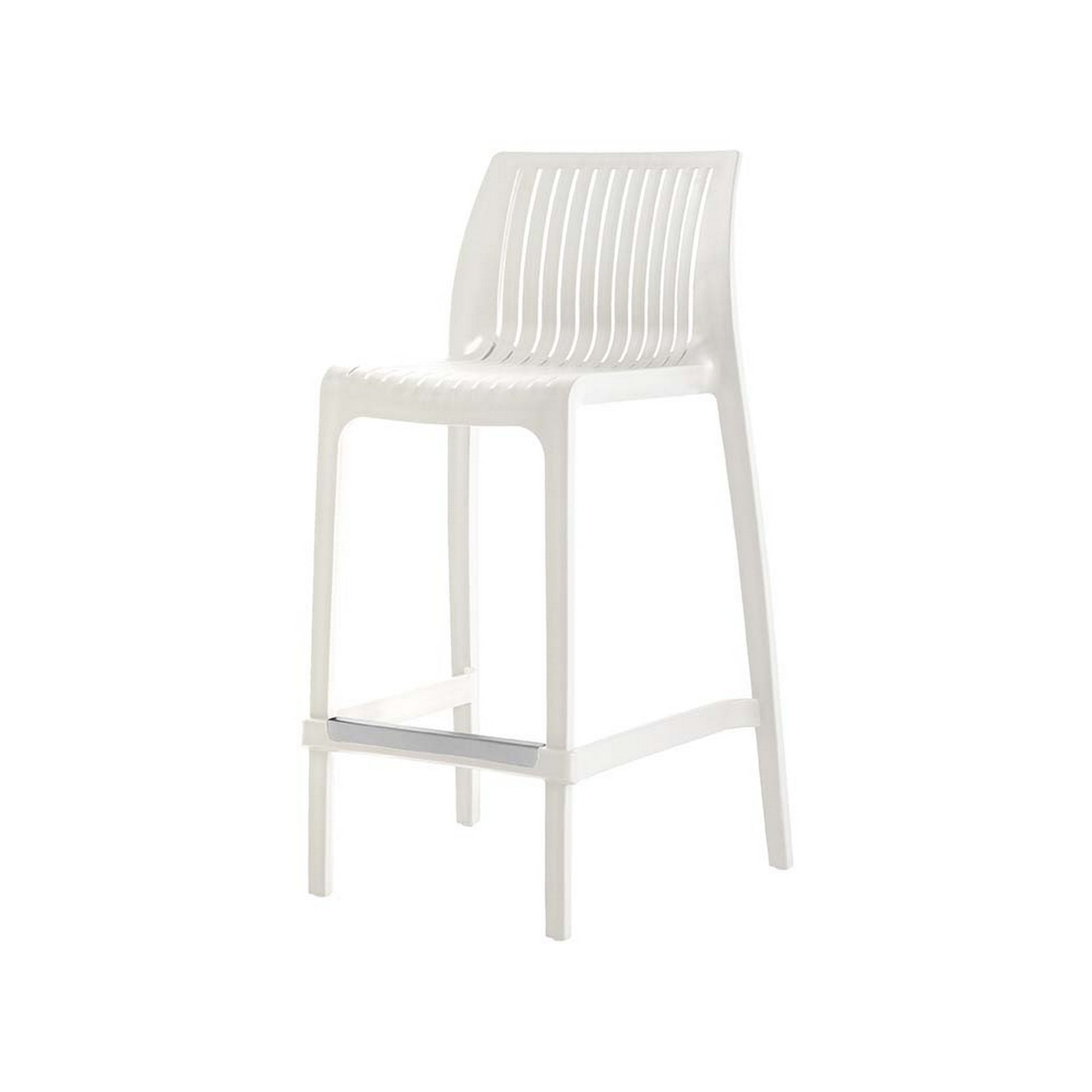 Set of Four 26" White Heavy Duty Plastic Low Back Outdoor Counter Height Bar Chairs-Outdoor Bar Chairs-DECOROLALA