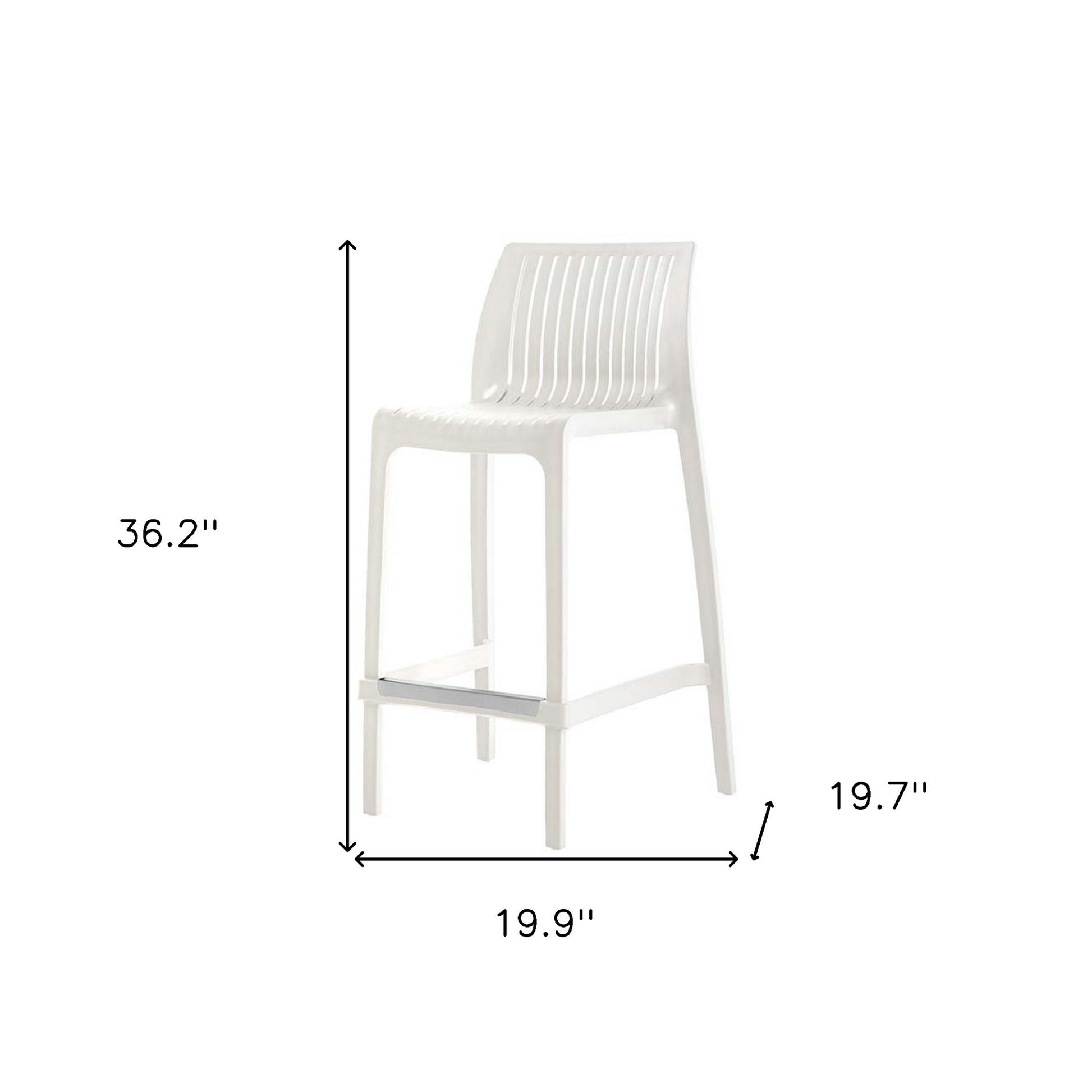 Set of Four 26" White Heavy Duty Plastic Low Back Outdoor Counter Height Bar Chairs-Outdoor Bar Chairs-DECOROLALA
