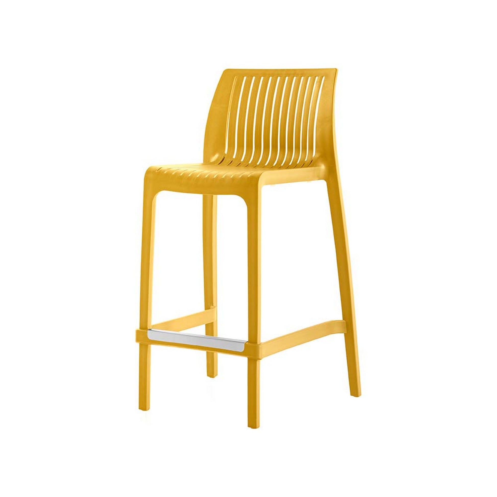 Set of Four 26" Yellow Heavy Duty Plastic Low Back Outdoor Counter Height Bar Chairs-Outdoor Bar Chairs-DECOROLALA