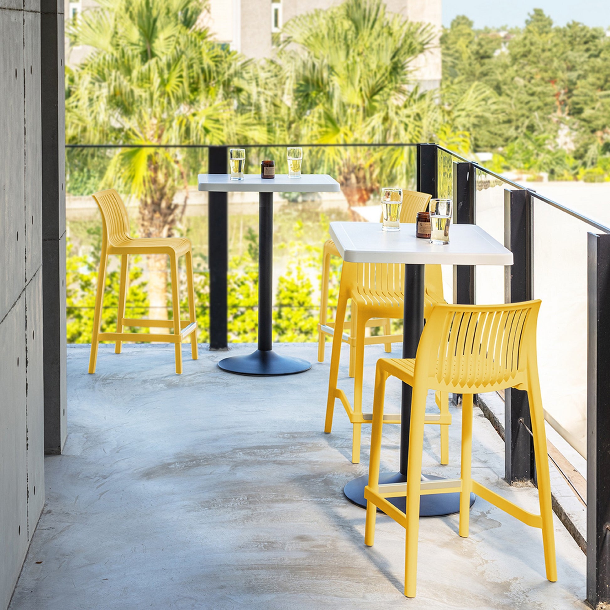 Set of Four 26" Yellow Heavy Duty Plastic Low Back Outdoor Counter Height Bar Chairs-Outdoor Bar Chairs-DECOROLALA