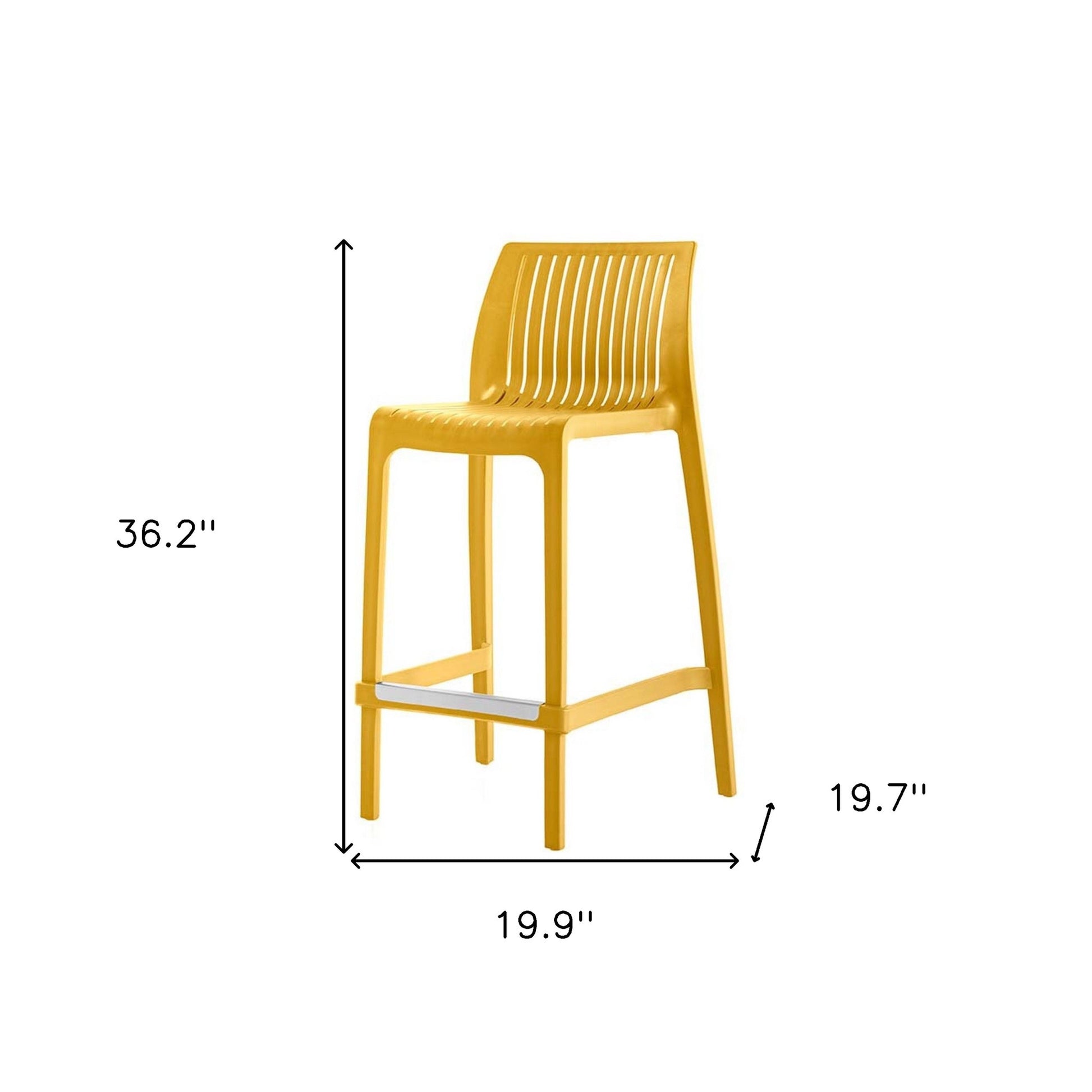 Set of Four 26" Yellow Heavy Duty Plastic Low Back Outdoor Counter Height Bar Chairs-Outdoor Bar Chairs-DECOROLALA