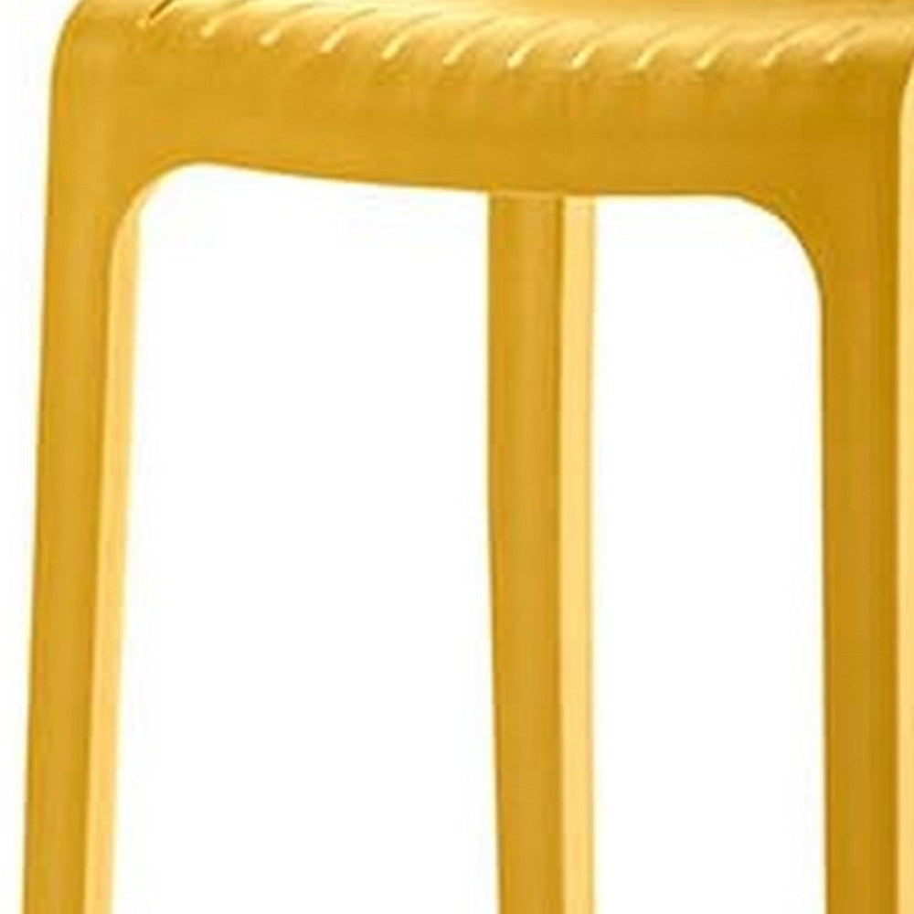 Set of Four 26" Yellow Heavy Duty Plastic Low Back Outdoor Counter Height Bar Chairs-Outdoor Bar Chairs-DECOROLALA