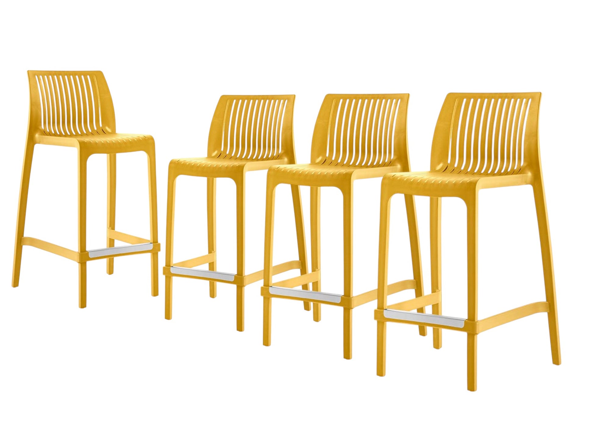 Set of Four 26" Yellow Heavy Duty Plastic Low Back Outdoor Counter Height Bar Chairs-Outdoor Bar Chairs-DECOROLALA