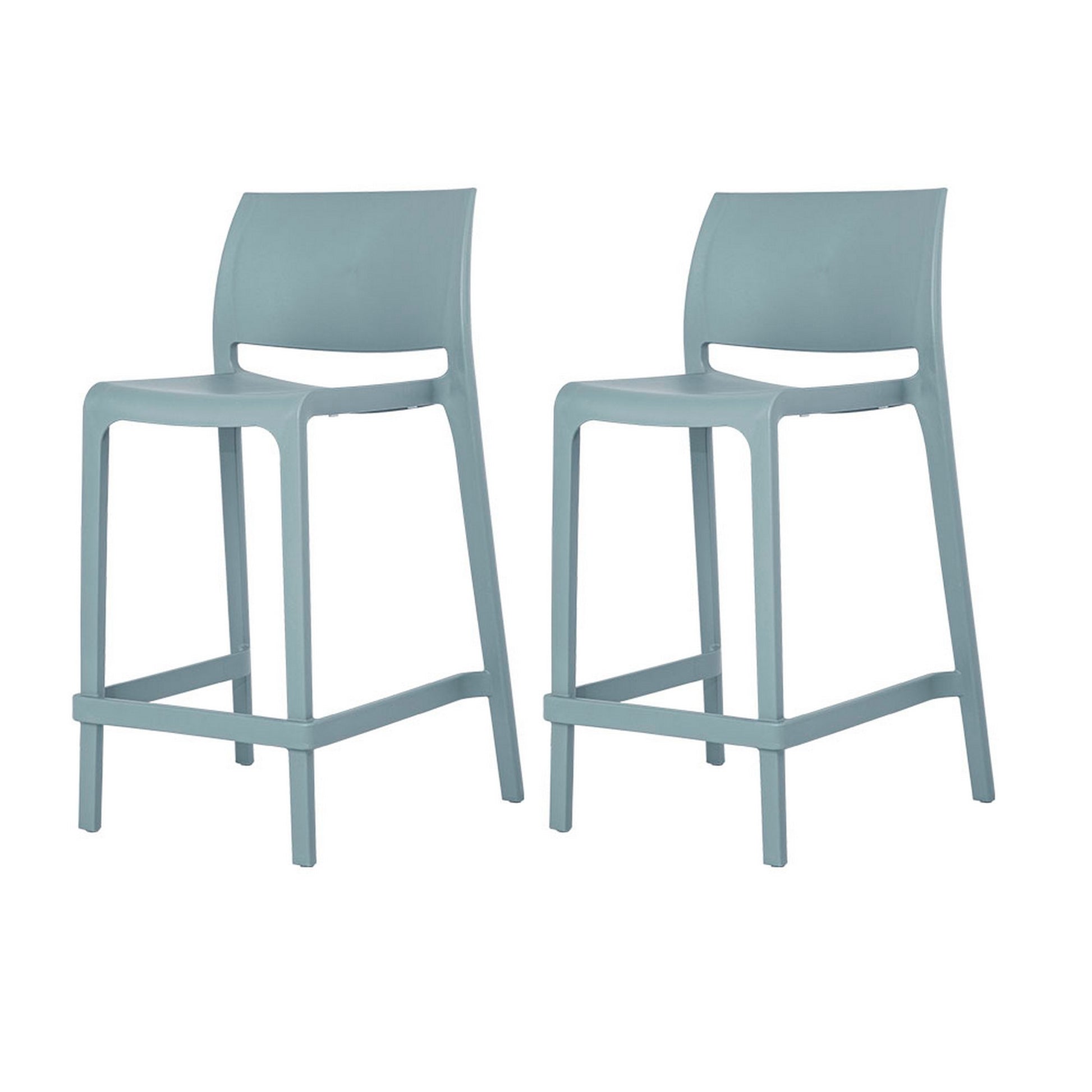 Set of Four 26" Baby Blue Heavy Duty Plastic Low Back Outdoor Counter Height Bar Chairs-Outdoor Bar Chairs-DECOROLALA