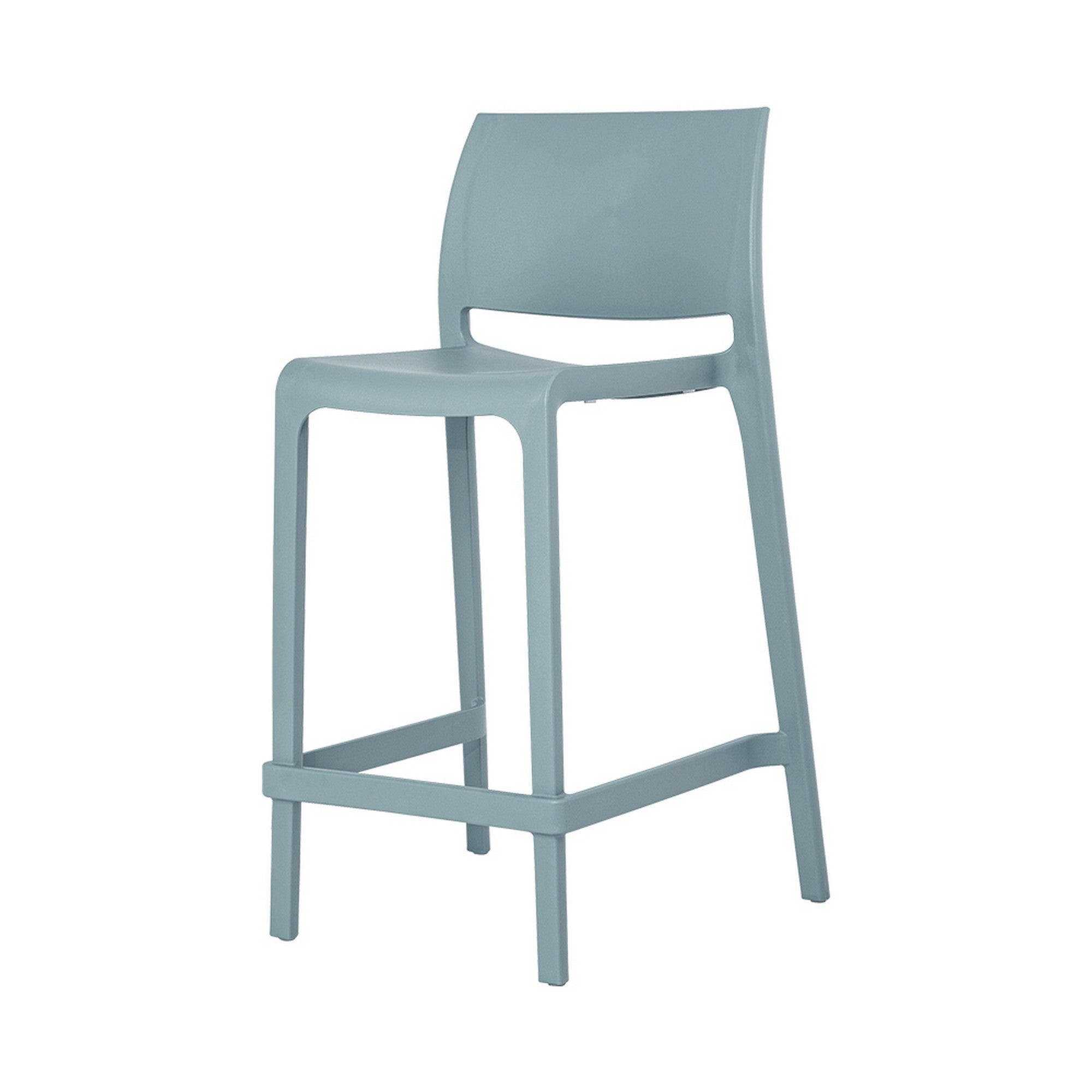 Set of Four 26" Baby Blue Heavy Duty Plastic Low Back Outdoor Counter Height Bar Chairs-Outdoor Bar Chairs-DECOROLALA