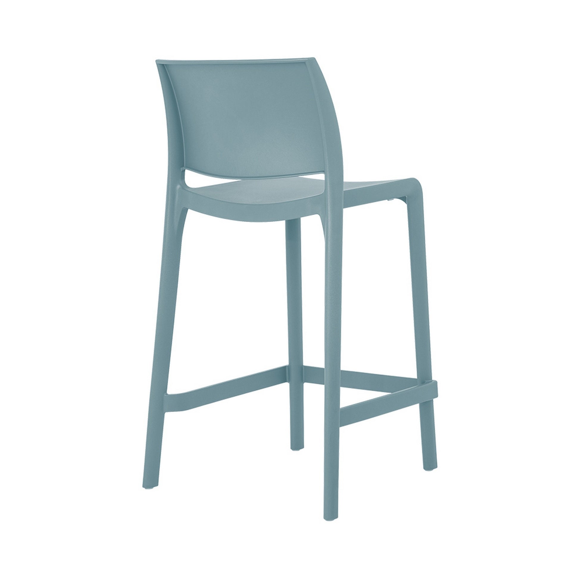 Set of Four 26" Baby Blue Heavy Duty Plastic Low Back Outdoor Counter Height Bar Chairs-Outdoor Bar Chairs-DECOROLALA