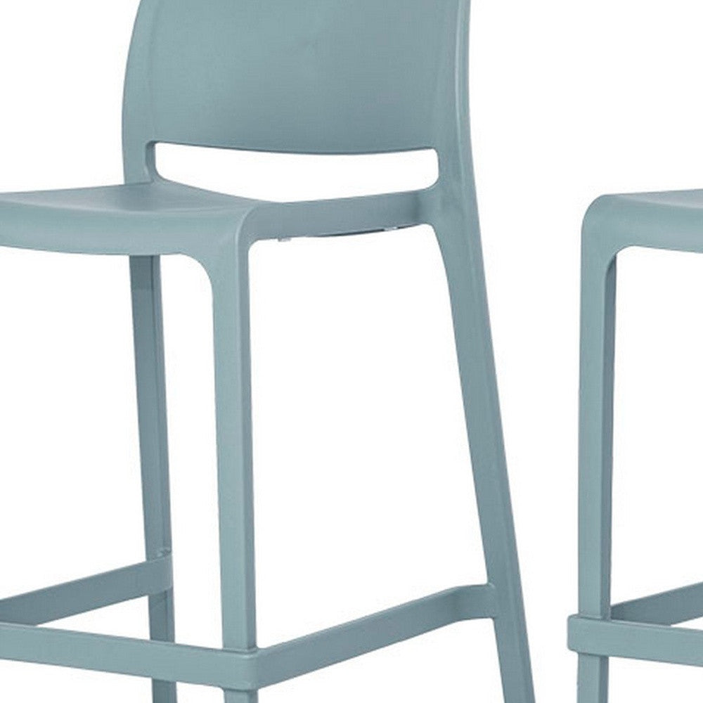 Set of Four 26" Baby Blue Heavy Duty Plastic Low Back Outdoor Counter Height Bar Chairs-Outdoor Bar Chairs-DECOROLALA