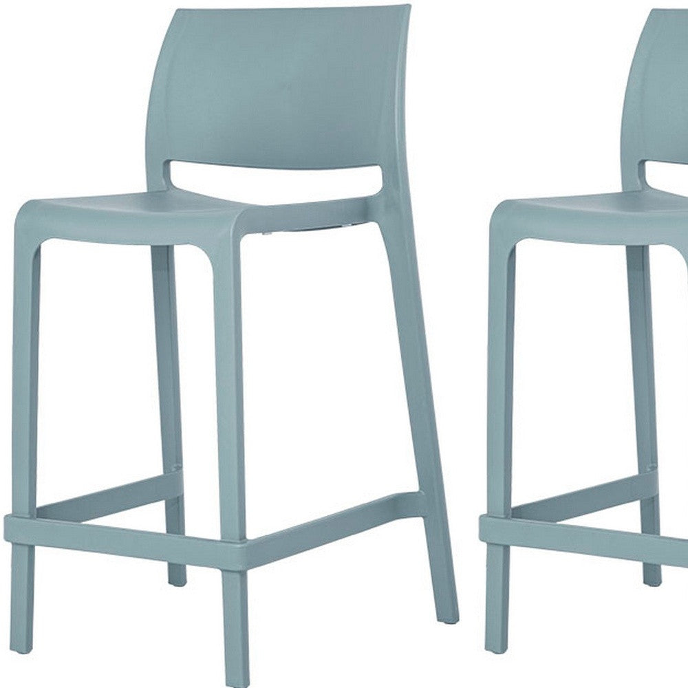 Set of Four 26" Baby Blue Heavy Duty Plastic Low Back Outdoor Counter Height Bar Chairs-Outdoor Bar Chairs-DECOROLALA
