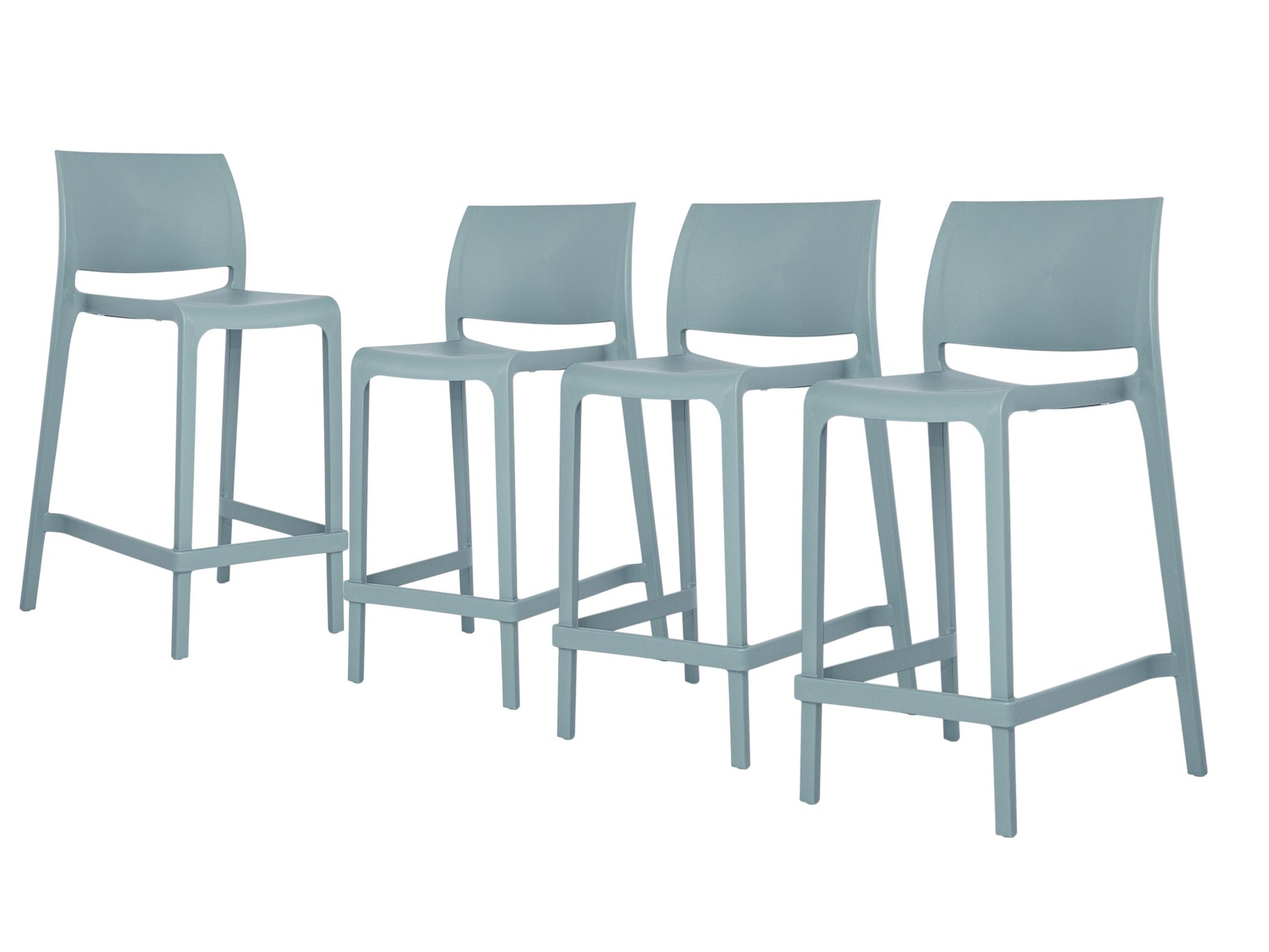 Set of Four 26" Baby Blue Heavy Duty Plastic Low Back Outdoor Counter Height Bar Chairs-Outdoor Bar Chairs-DECOROLALA