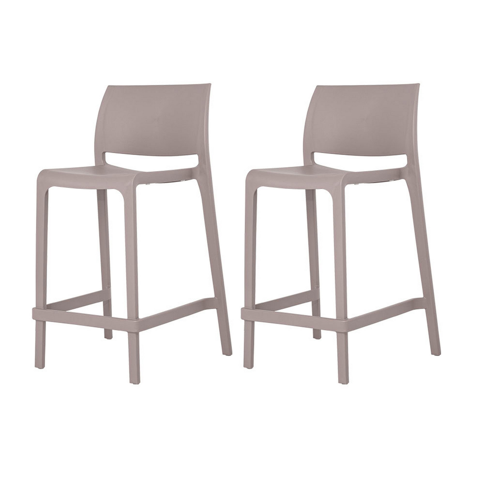 Set of Four 26" Taupe Heavy Duty Plastic Low Back Outdoor Counter Height Bar Chairs-Outdoor Bar Chairs-DECOROLALA