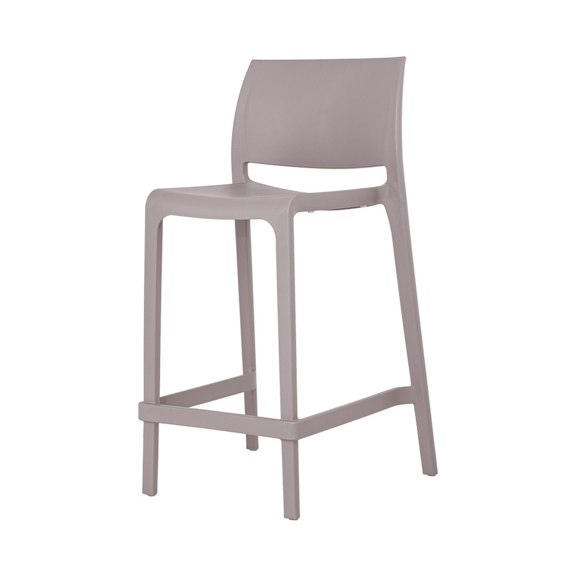 Set of Four 26" Taupe Heavy Duty Plastic Low Back Outdoor Counter Height Bar Chairs-Outdoor Bar Chairs-DECOROLALA