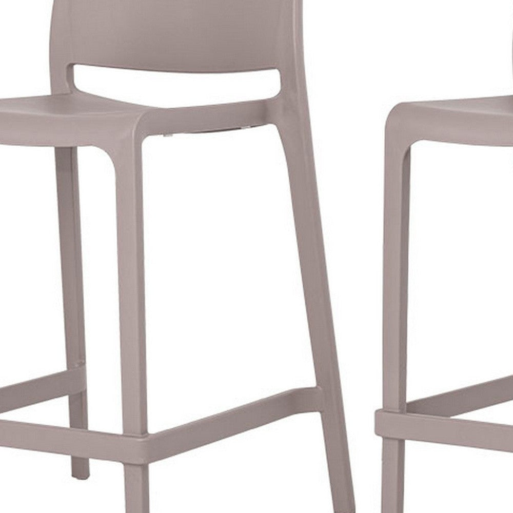 Set of Four 26" Taupe Heavy Duty Plastic Low Back Outdoor Counter Height Bar Chairs-Outdoor Bar Chairs-DECOROLALA