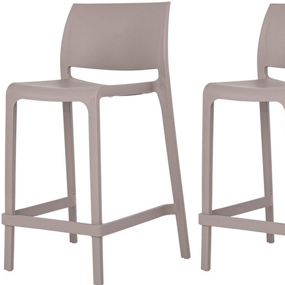 Set of Four 26" Taupe Heavy Duty Plastic Low Back Outdoor Counter Height Bar Chairs-Outdoor Bar Chairs-DECOROLALA