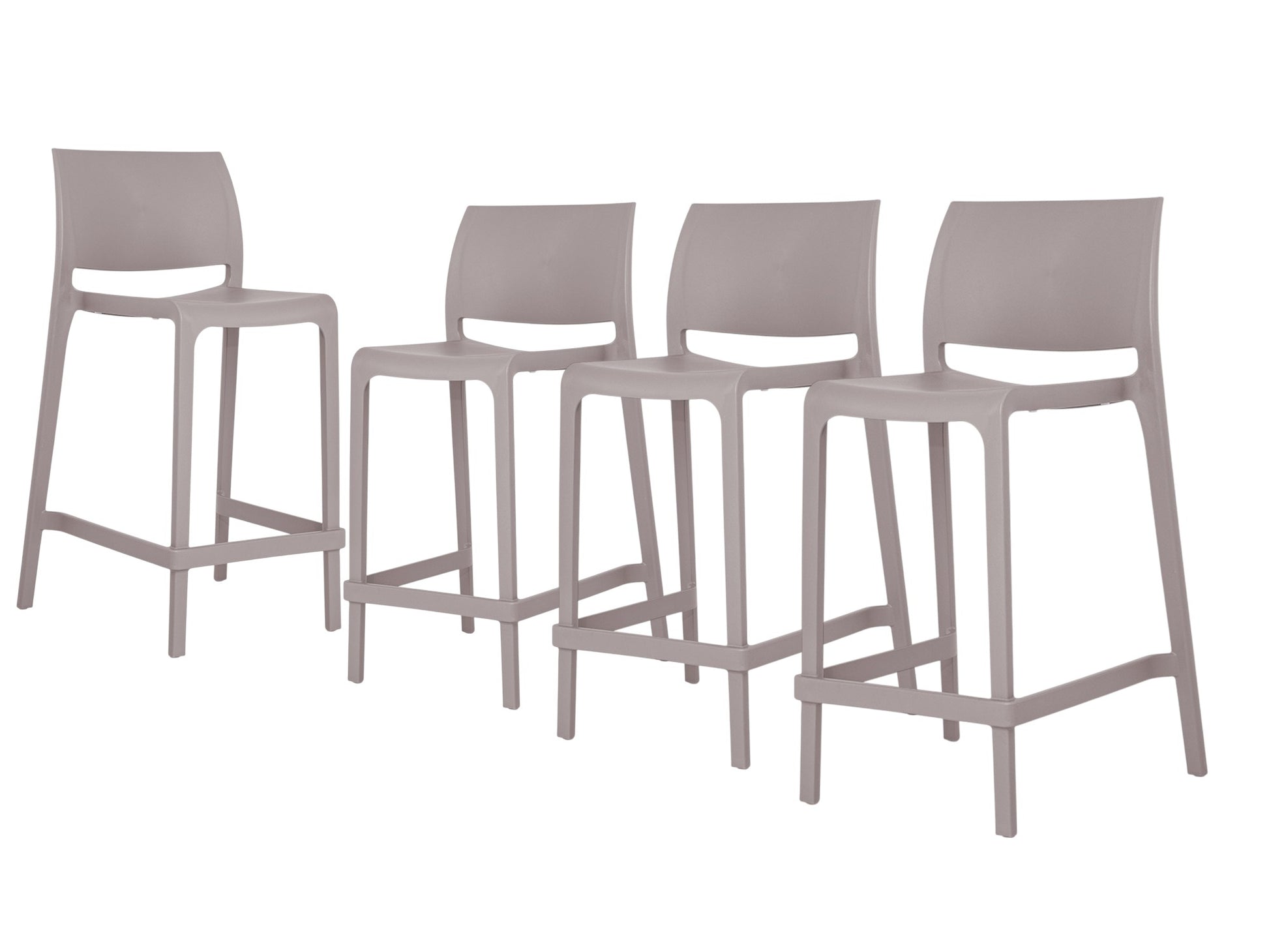 Set of Four 26" Taupe Heavy Duty Plastic Low Back Outdoor Counter Height Bar Chairs-Outdoor Bar Chairs-DECOROLALA