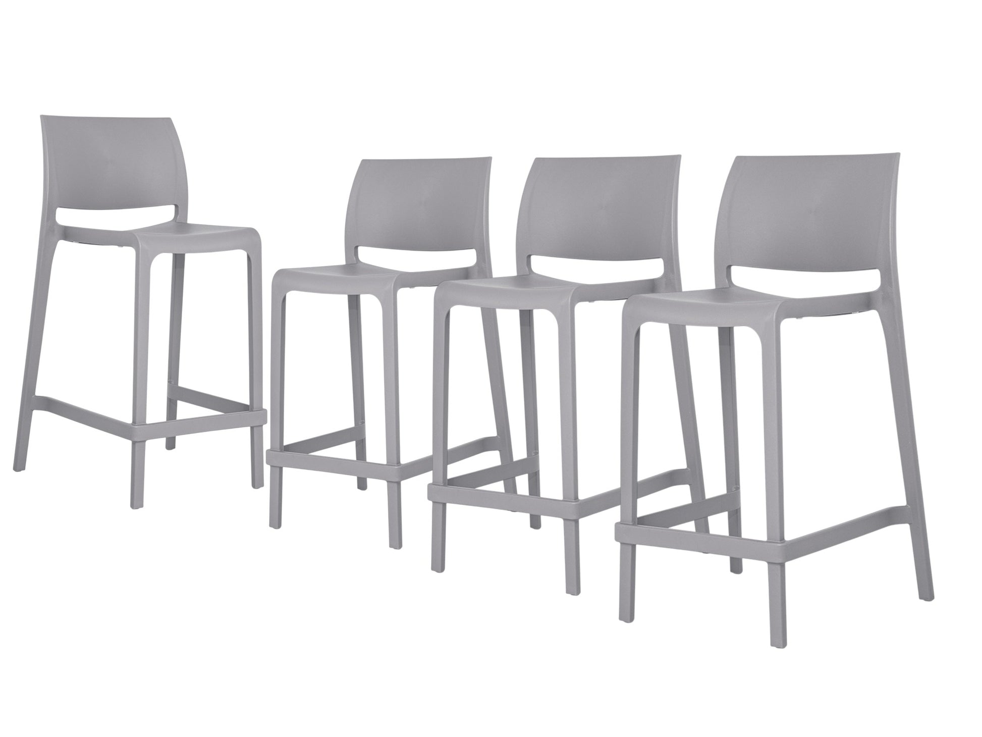 Set of Four 26" Gray Heavy Duty Plastic Low Back Outdoor Counter Height Bar Chairs-Outdoor Bar Chairs-DECOROLALA