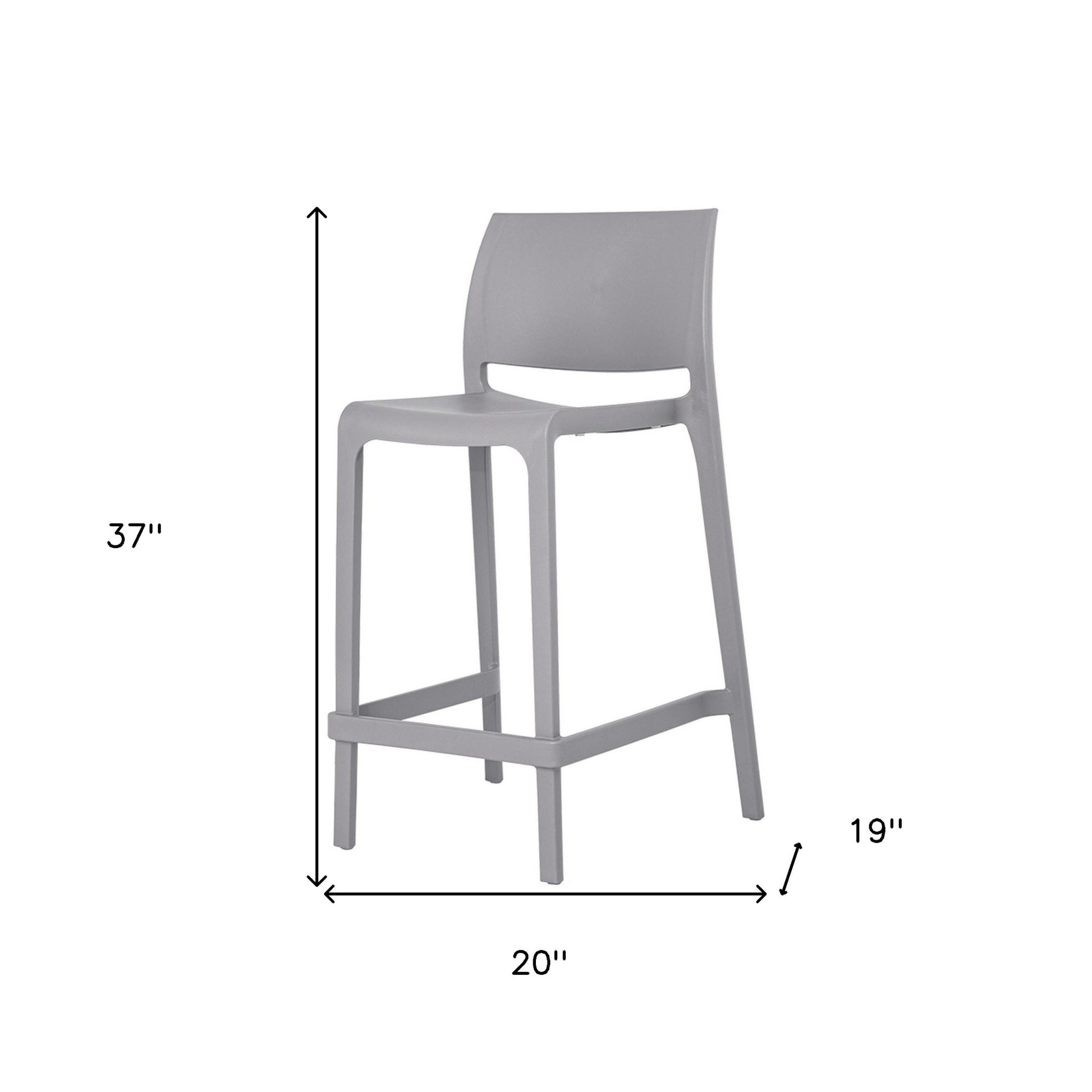 Set of Four 26" Gray Heavy Duty Plastic Low Back Outdoor Counter Height Bar Chairs-Outdoor Bar Chairs-DECOROLALA