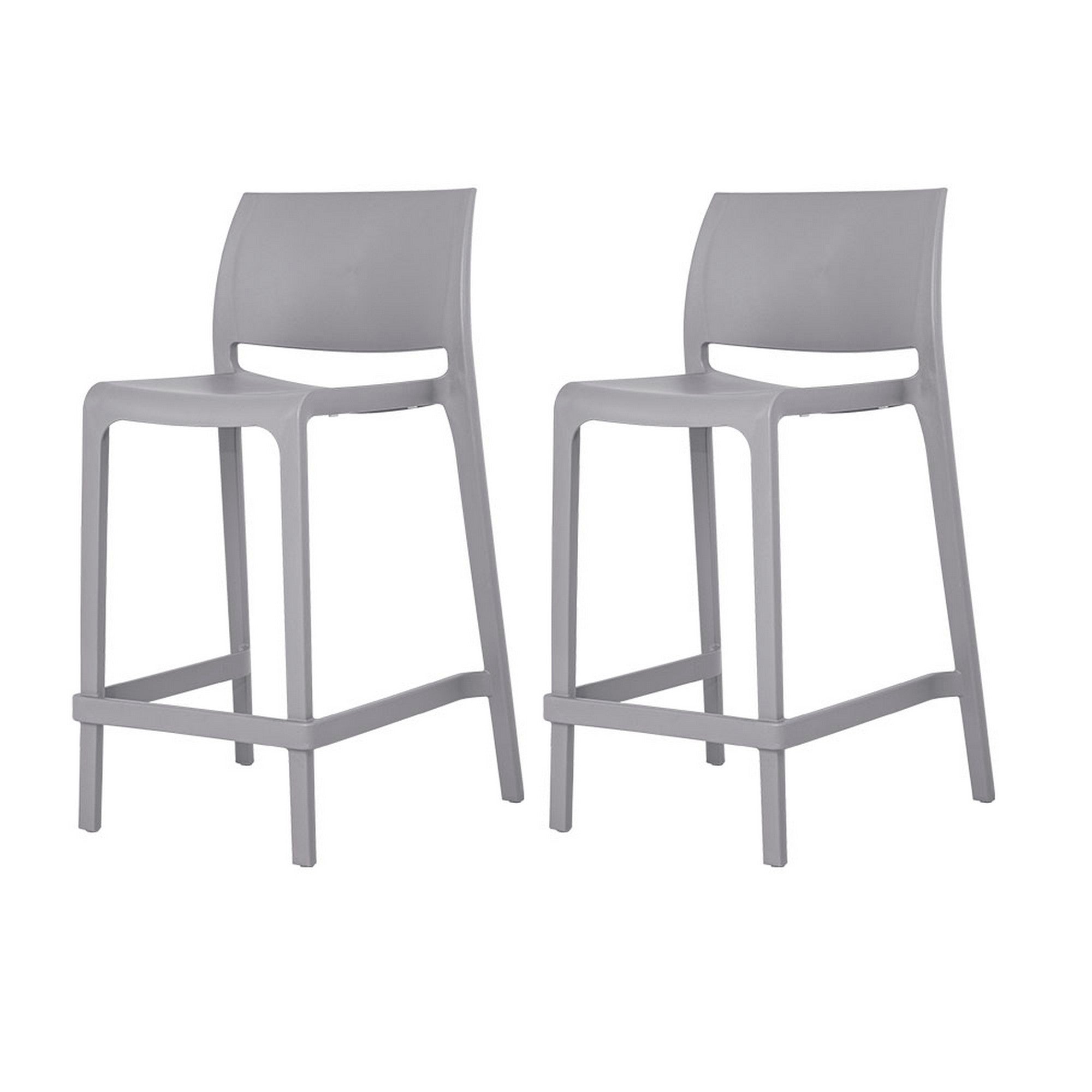 Set of Four 26" Gray Heavy Duty Plastic Low Back Outdoor Counter Height Bar Chairs-Outdoor Bar Chairs-DECOROLALA