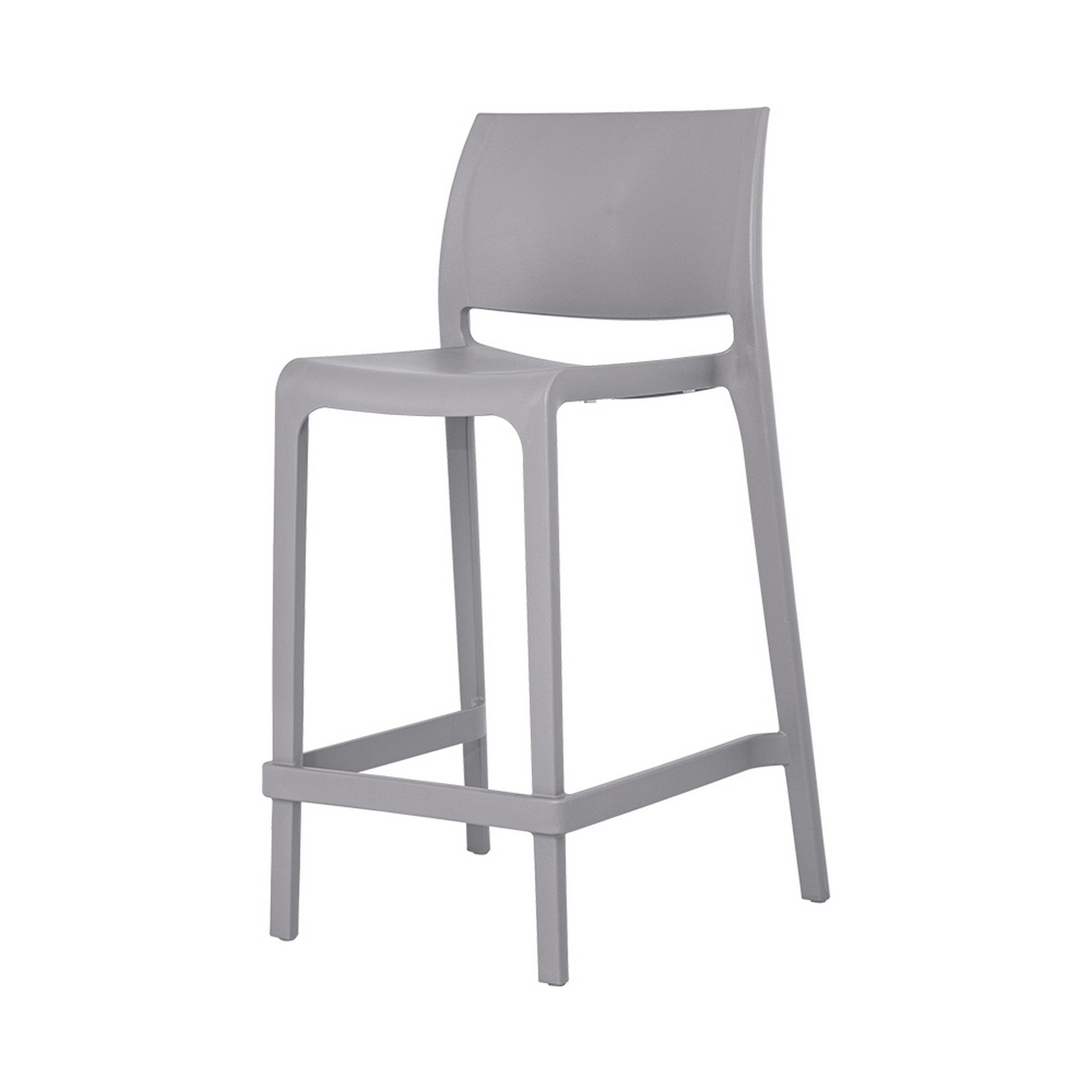 Set of Four 26" Gray Heavy Duty Plastic Low Back Outdoor Counter Height Bar Chairs-Outdoor Bar Chairs-DECOROLALA