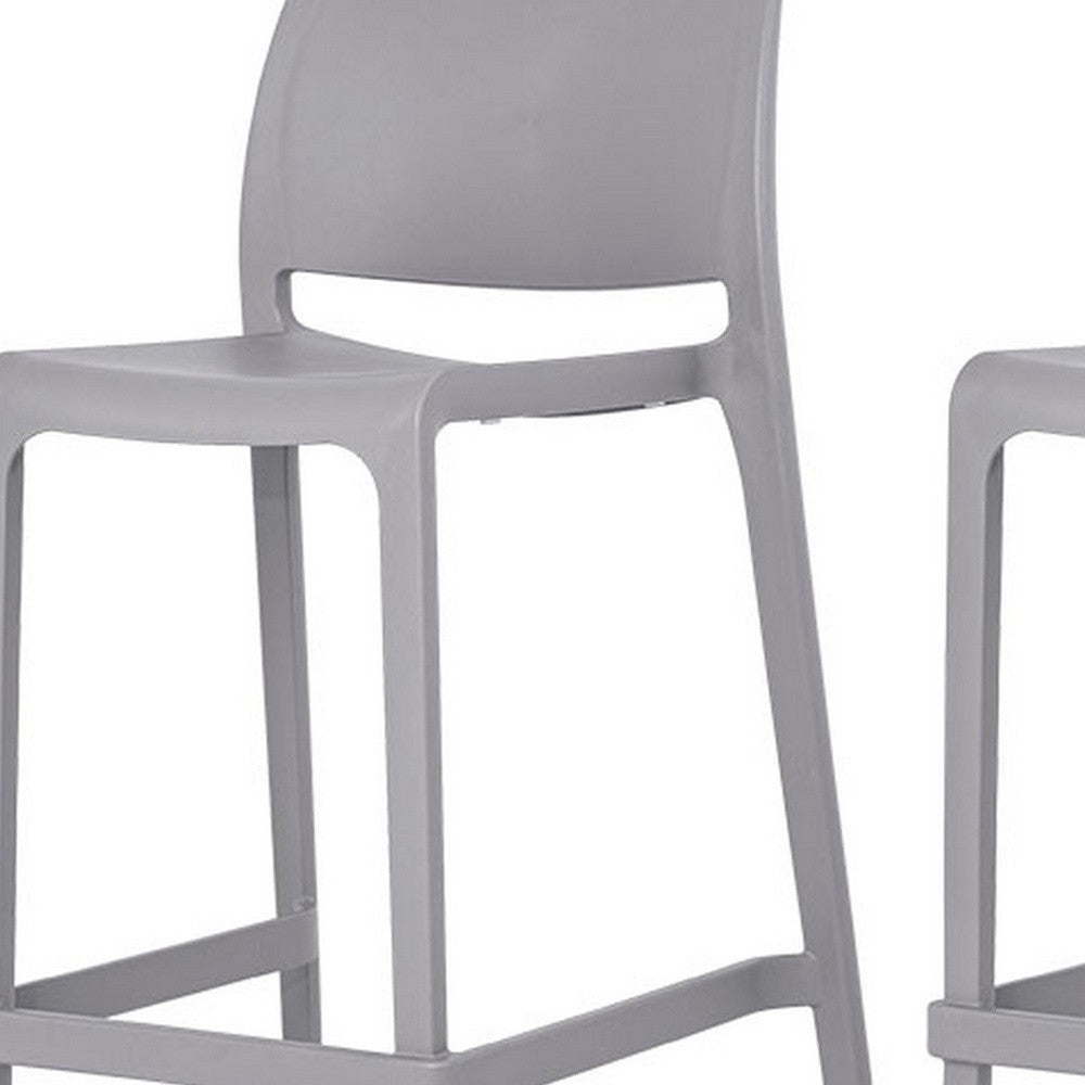 Set of Four 26" Gray Heavy Duty Plastic Low Back Outdoor Counter Height Bar Chairs-Outdoor Bar Chairs-DECOROLALA