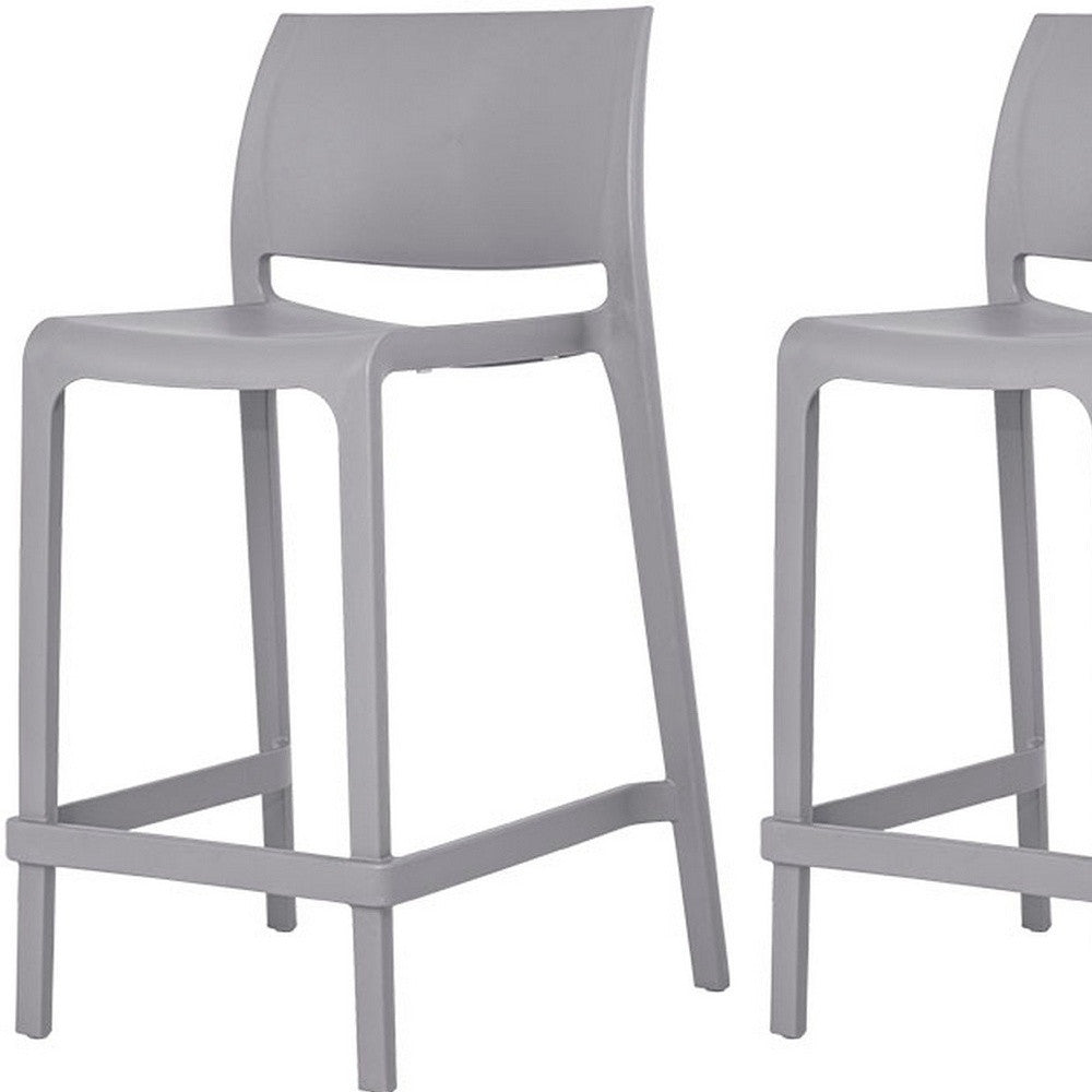 Set of Four 26" Gray Heavy Duty Plastic Low Back Outdoor Counter Height Bar Chairs-Outdoor Bar Chairs-DECOROLALA