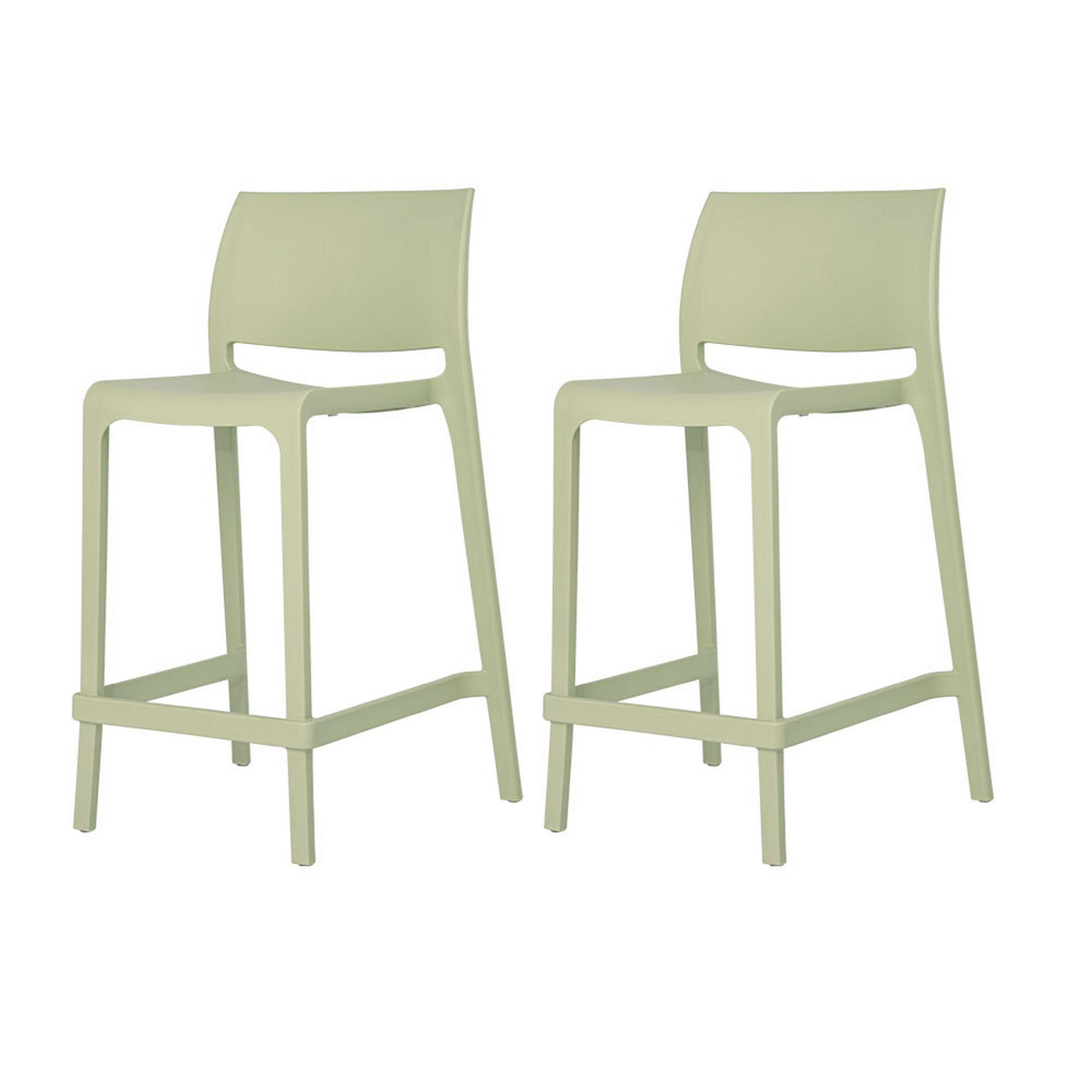 Set of Four 26" Green Heavy Duty Plastic Low Back Outdoor Counter Height Bar Chairs-Outdoor Bar Chairs-DECOROLALA