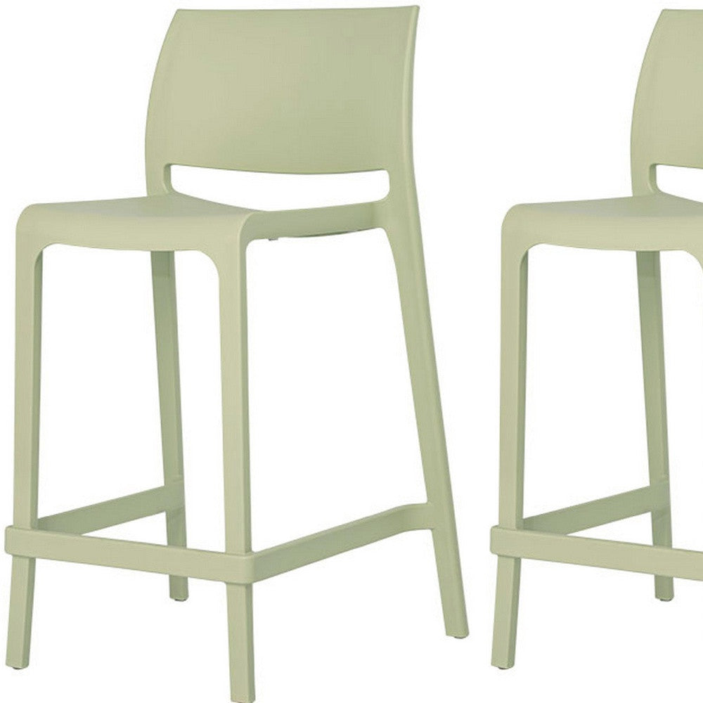 Set of Four 26" Green Heavy Duty Plastic Low Back Outdoor Counter Height Bar Chairs-Outdoor Bar Chairs-DECOROLALA