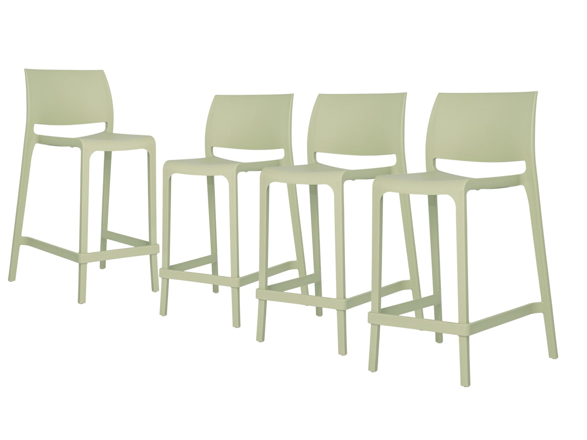 Set of Four 26" Green Heavy Duty Plastic Low Back Outdoor Counter Height Bar Chairs-Outdoor Bar Chairs-DECOROLALA