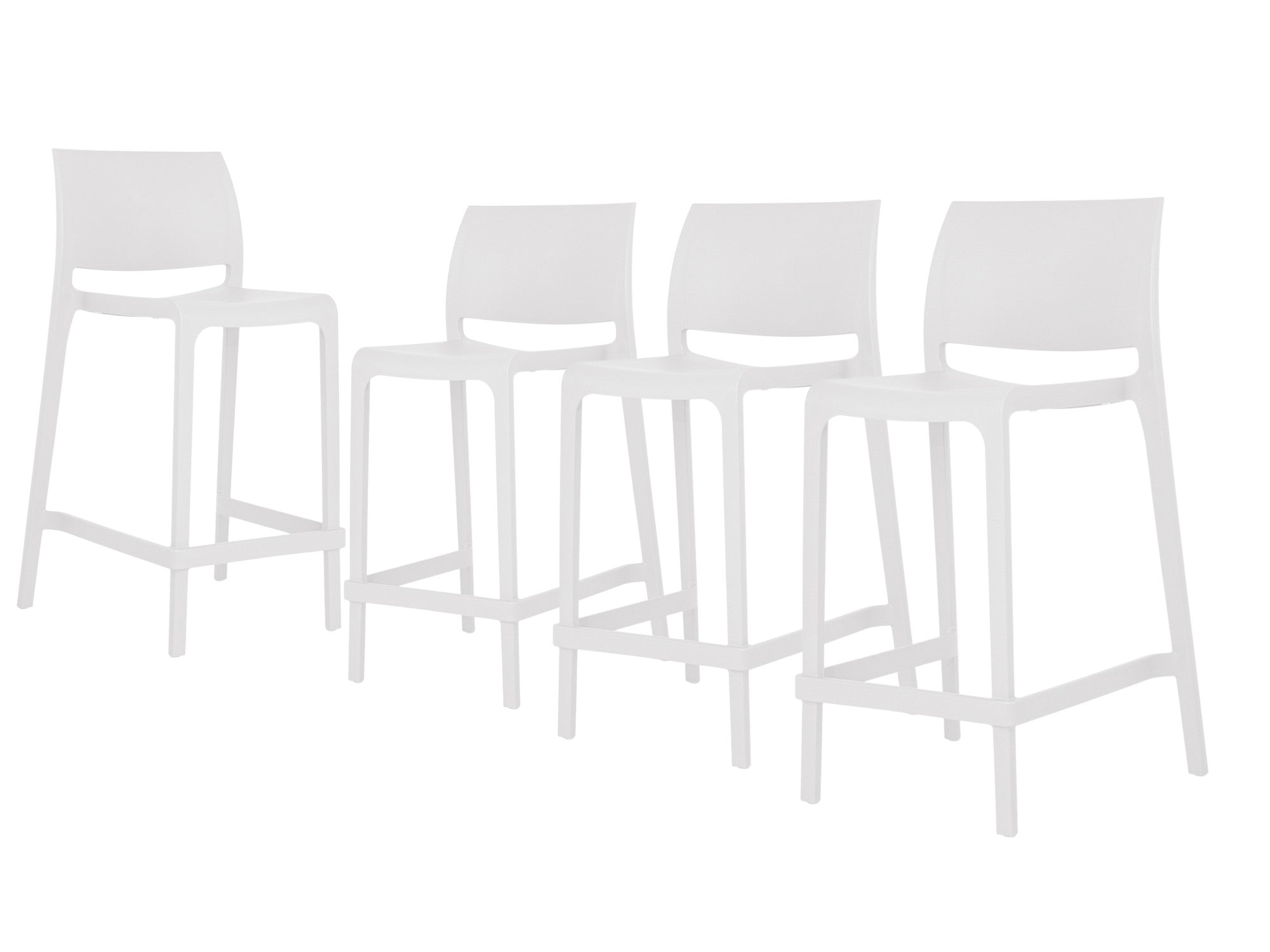 Set of Four 26" White Heavy Duty Plastic Low Back Outdoor Counter Height Bar Chairs-Outdoor Bar Chairs-DECOROLALA