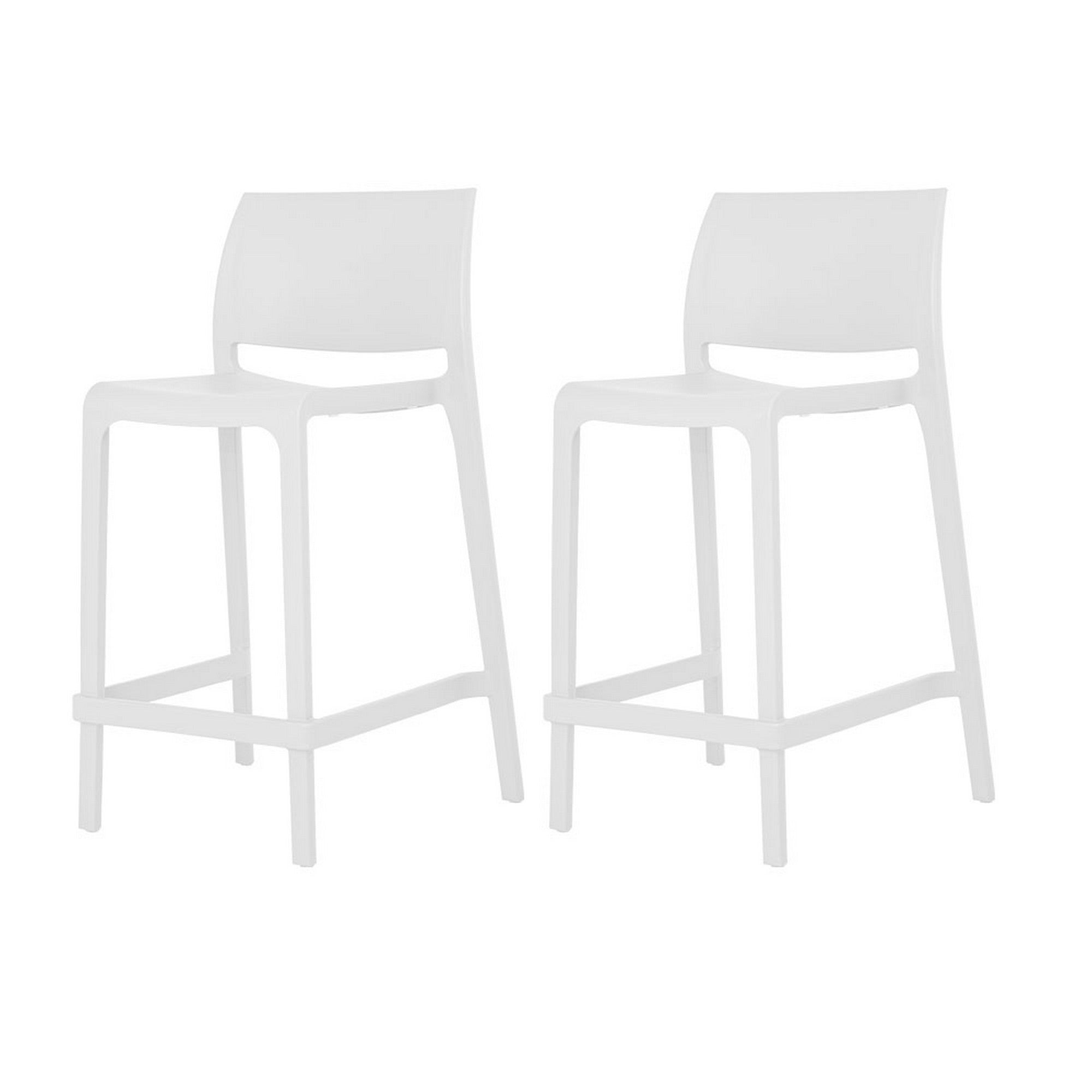 Set of Four 26" White Heavy Duty Plastic Low Back Outdoor Counter Height Bar Chairs-Outdoor Bar Chairs-DECOROLALA