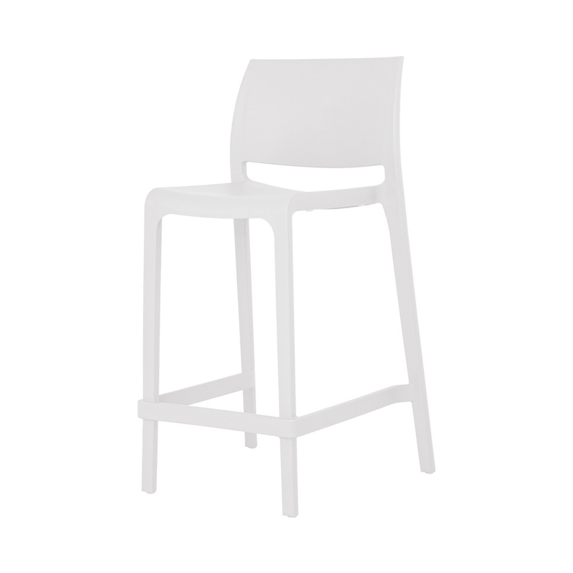 Set of Four 26" White Heavy Duty Plastic Low Back Outdoor Counter Height Bar Chairs-Outdoor Bar Chairs-DECOROLALA
