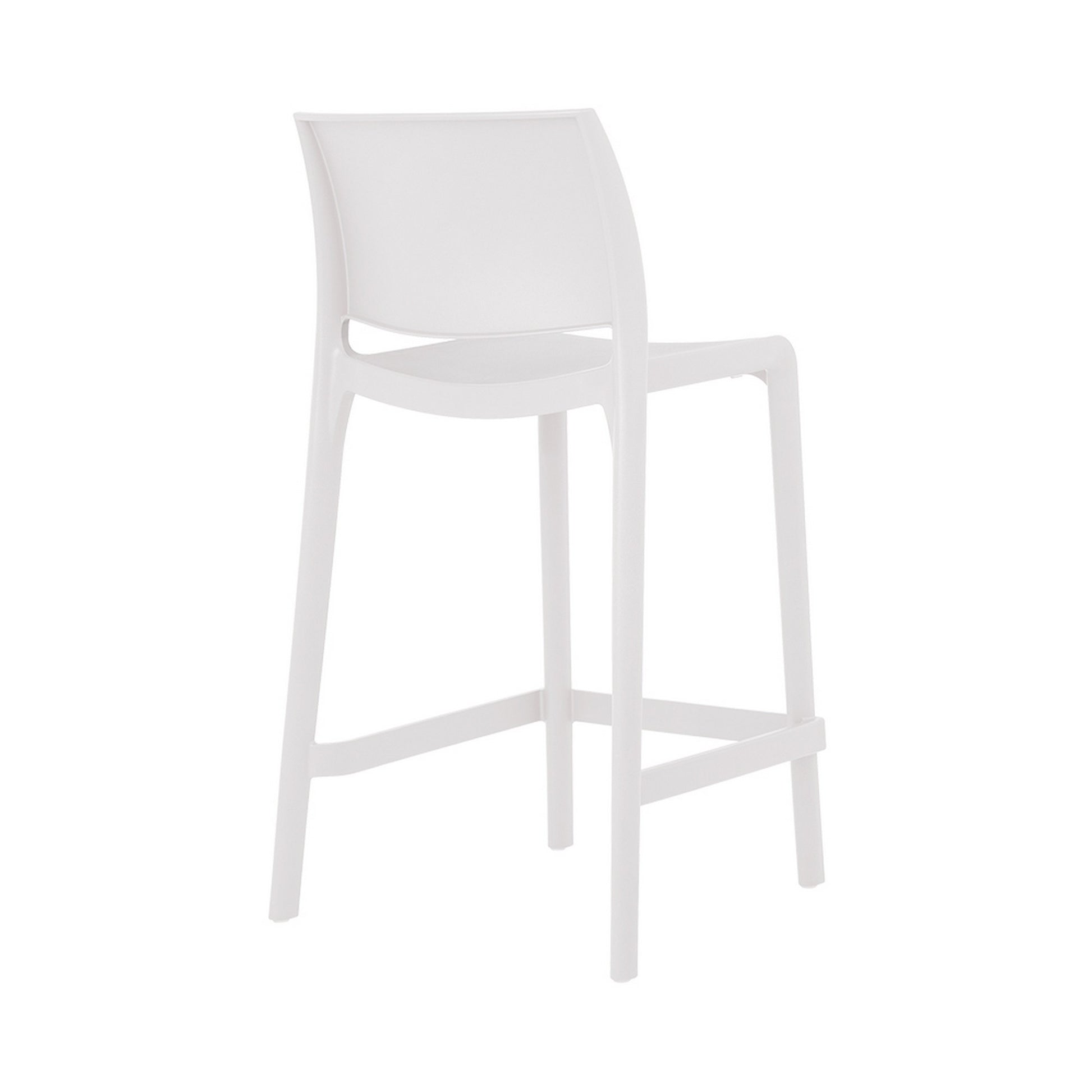 Set of Four 26" White Heavy Duty Plastic Low Back Outdoor Counter Height Bar Chairs-Outdoor Bar Chairs-DECOROLALA