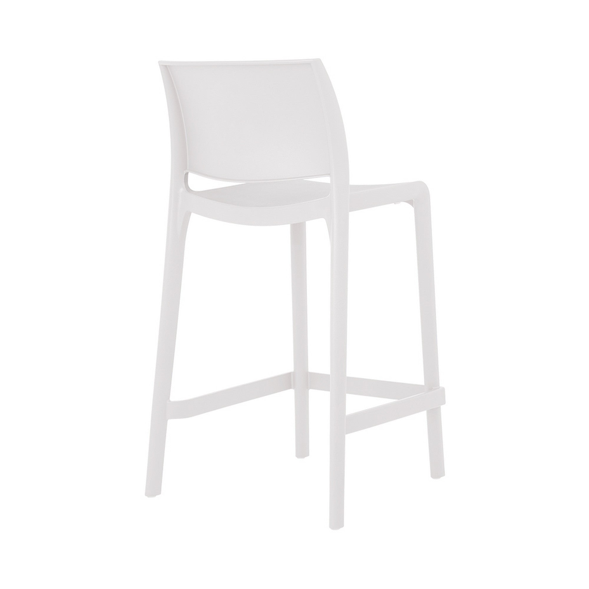 Set of Four 26" White Heavy Duty Plastic Low Back Outdoor Counter Height Bar Chairs-Outdoor Bar Chairs-DECOROLALA