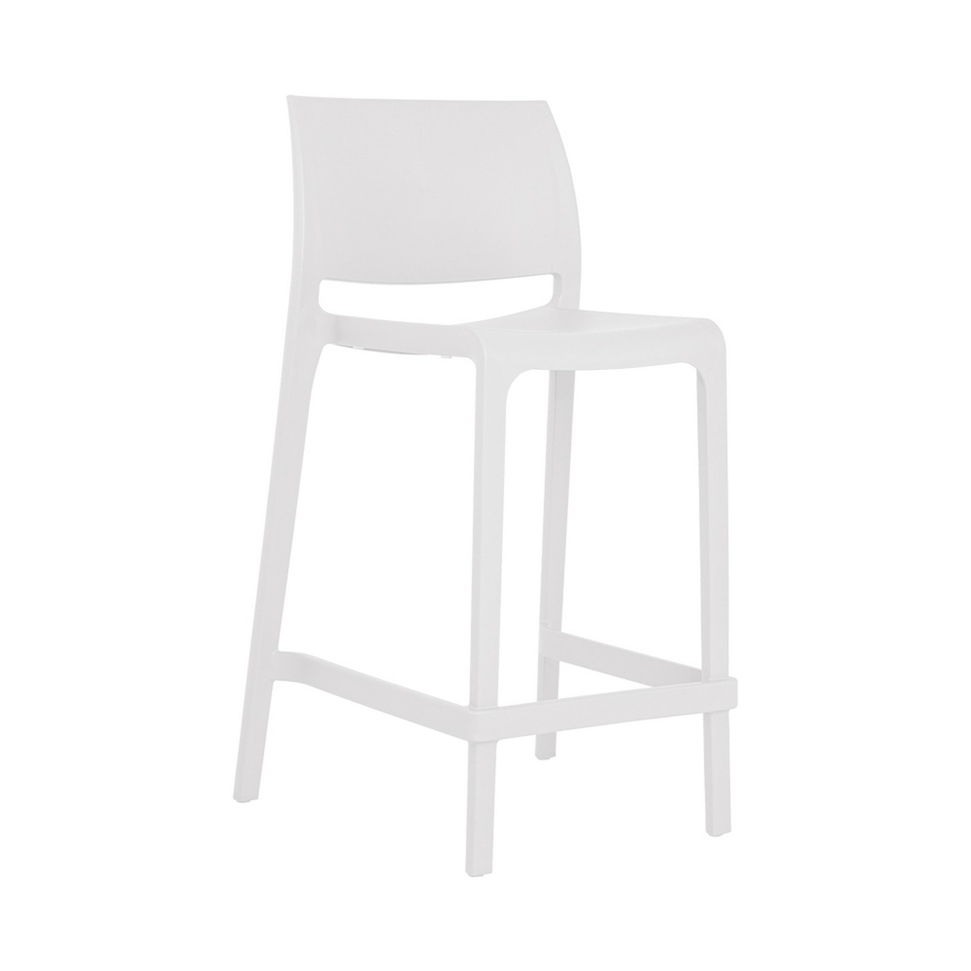 Set of Four 26" White Heavy Duty Plastic Low Back Outdoor Counter Height Bar Chairs-Outdoor Bar Chairs-DECOROLALA