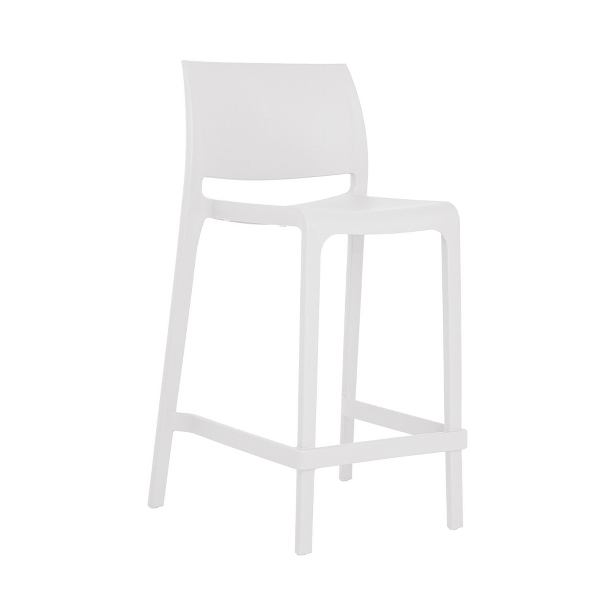 Set of Four 26" White Heavy Duty Plastic Low Back Outdoor Counter Height Bar Chairs-Outdoor Bar Chairs-DECOROLALA