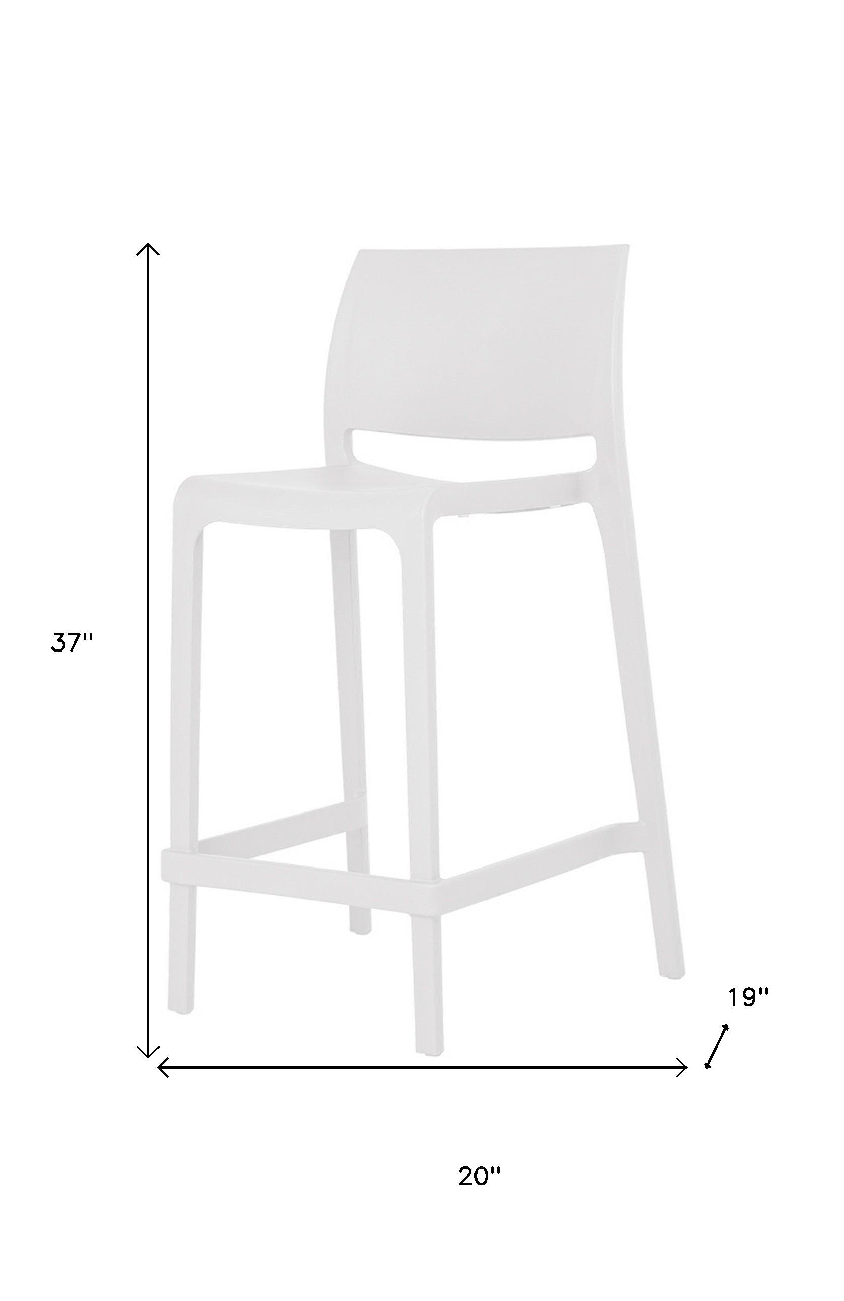 Set of Four 26" White Heavy Duty Plastic Low Back Outdoor Counter Height Bar Chairs-Outdoor Bar Chairs-DECOROLALA