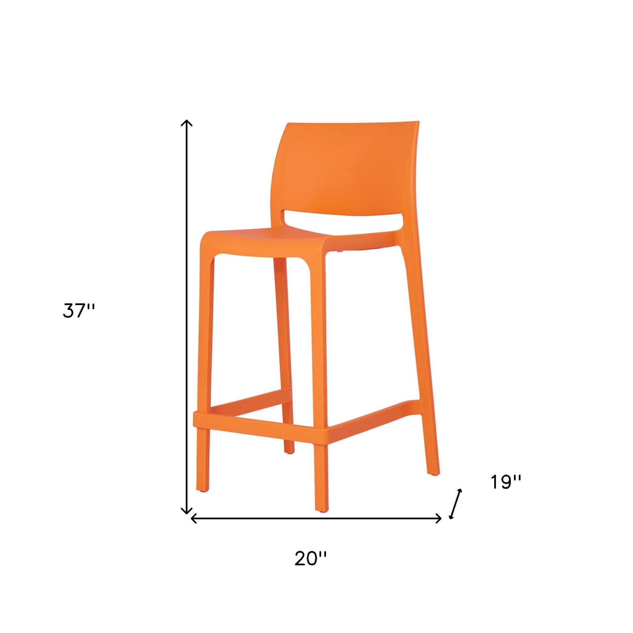 Set of Four 26" Orange Heavy Duty Plastic Low Back Outdoor Counter Height Bar Chairs-Outdoor Bar Chairs-DECOROLALA