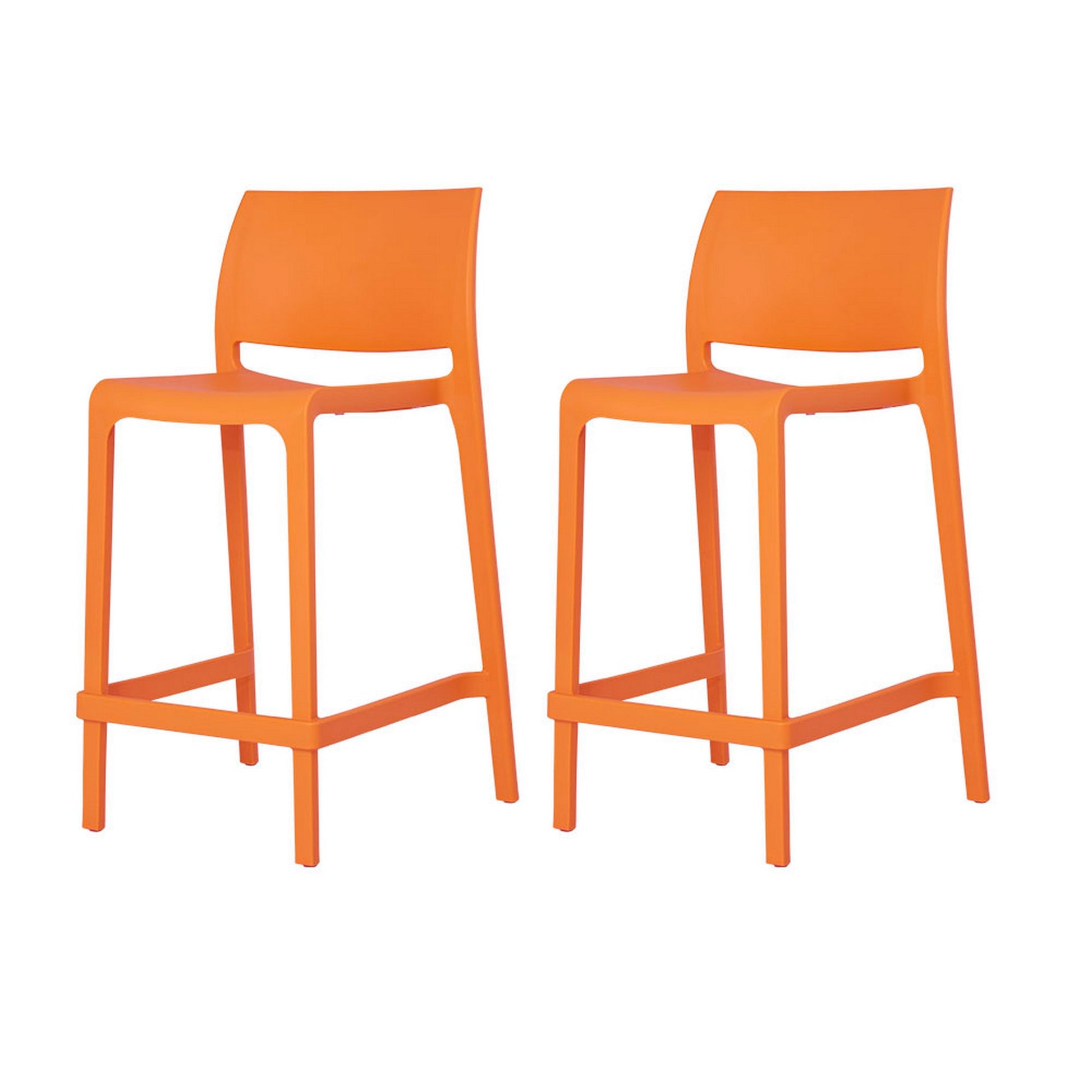 Set of Four 26" Orange Heavy Duty Plastic Low Back Outdoor Counter Height Bar Chairs-Outdoor Bar Chairs-DECOROLALA