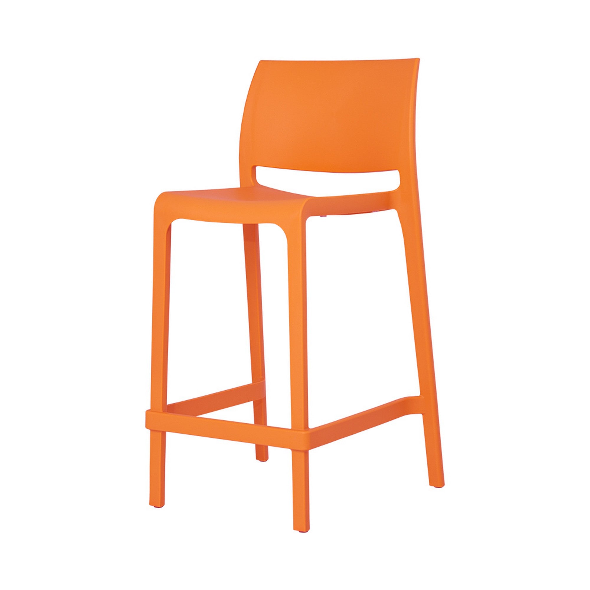 Set of Four 26" Orange Heavy Duty Plastic Low Back Outdoor Counter Height Bar Chairs-Outdoor Bar Chairs-DECOROLALA