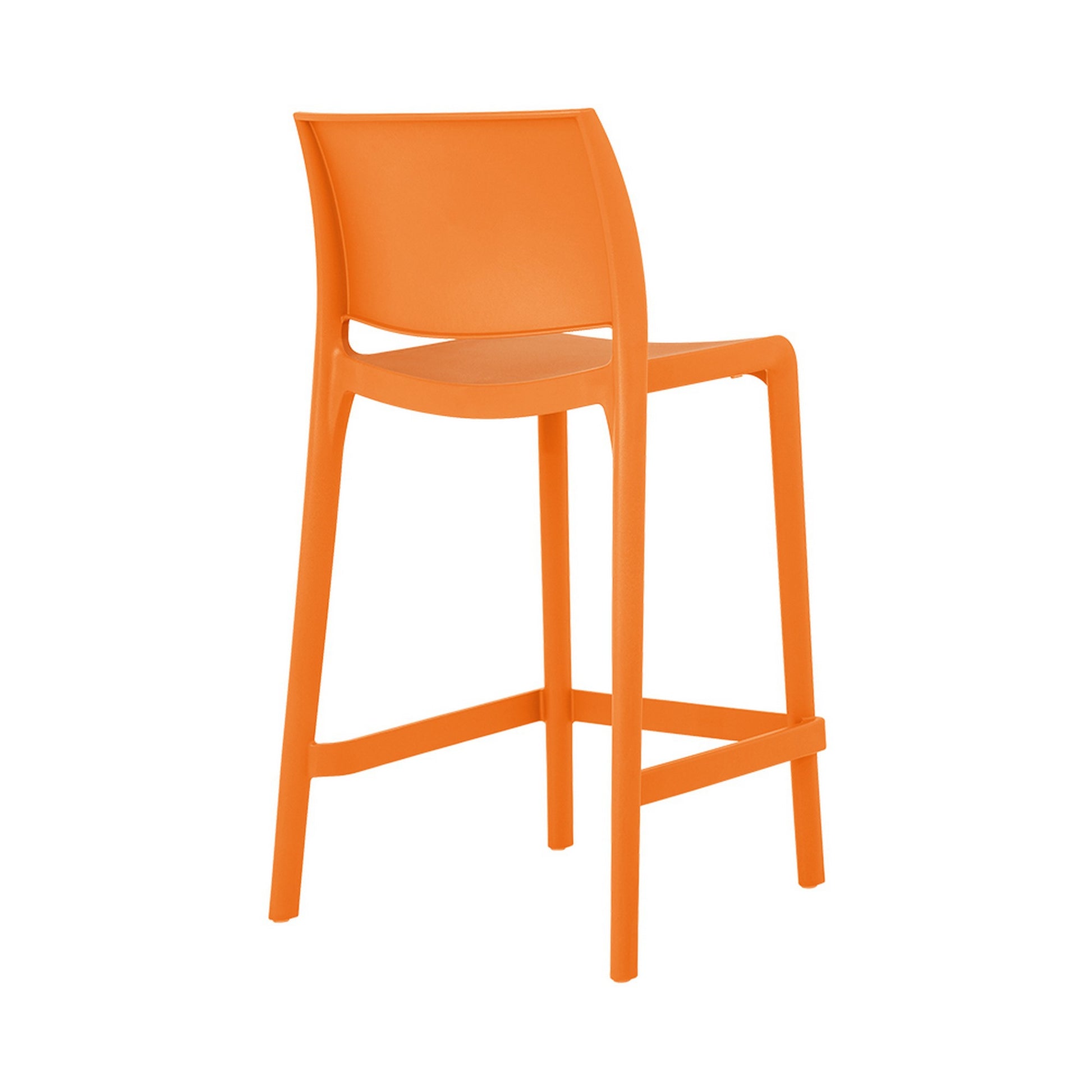 Set of Four 26" Orange Heavy Duty Plastic Low Back Outdoor Counter Height Bar Chairs-Outdoor Bar Chairs-DECOROLALA