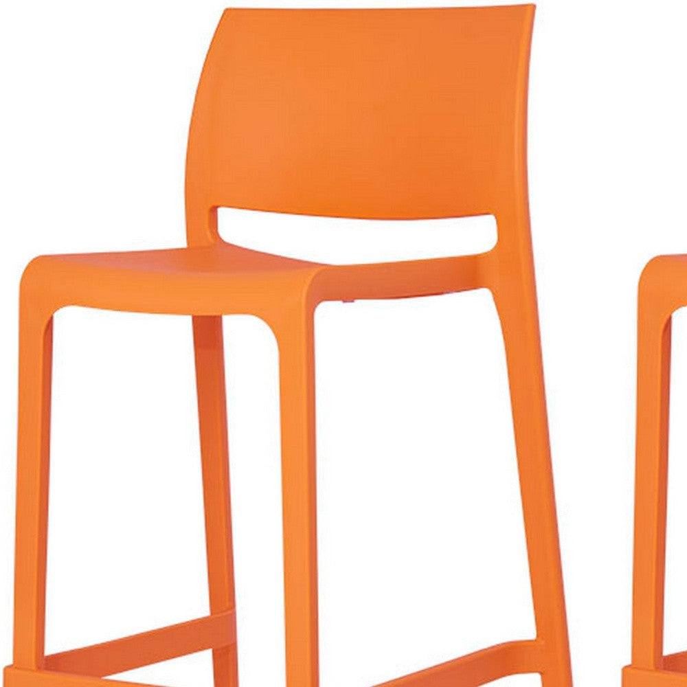 Set of Four 26" Orange Heavy Duty Plastic Low Back Outdoor Counter Height Bar Chairs-Outdoor Bar Chairs-DECOROLALA
