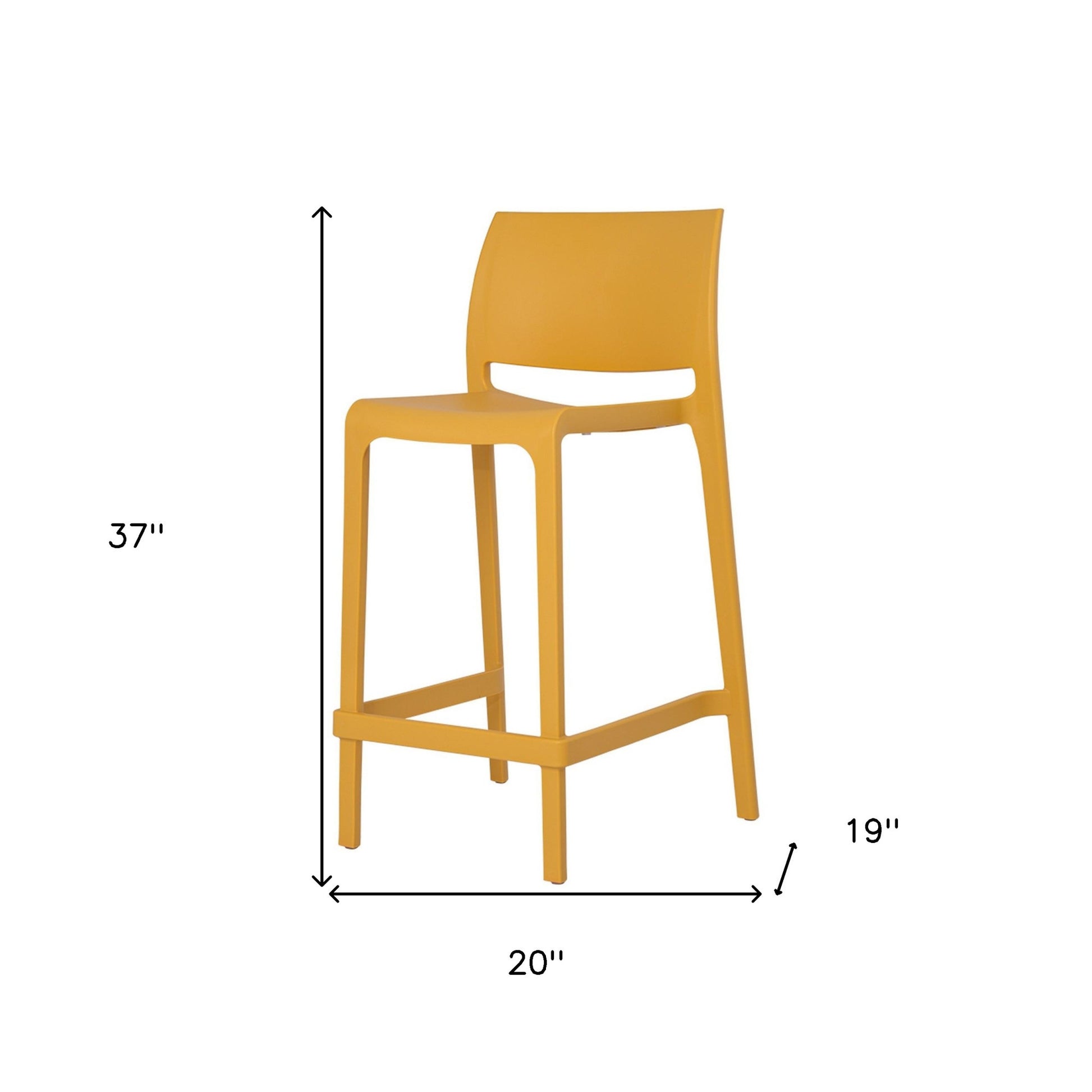 Set of Four 26" Yellow Heavy Duty Plastic Low Back Outdoor Counter Height Bar Chairs-Outdoor Bar Chairs-DECOROLALA