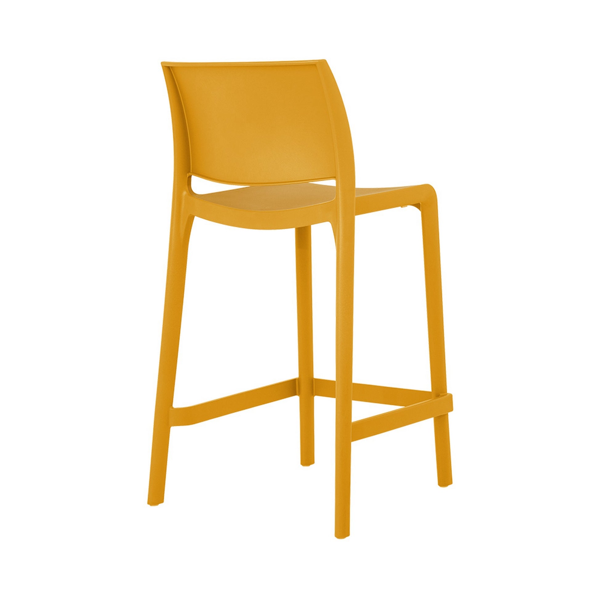 Set of Four 26" Yellow Heavy Duty Plastic Low Back Outdoor Counter Height Bar Chairs-Outdoor Bar Chairs-DECOROLALA
