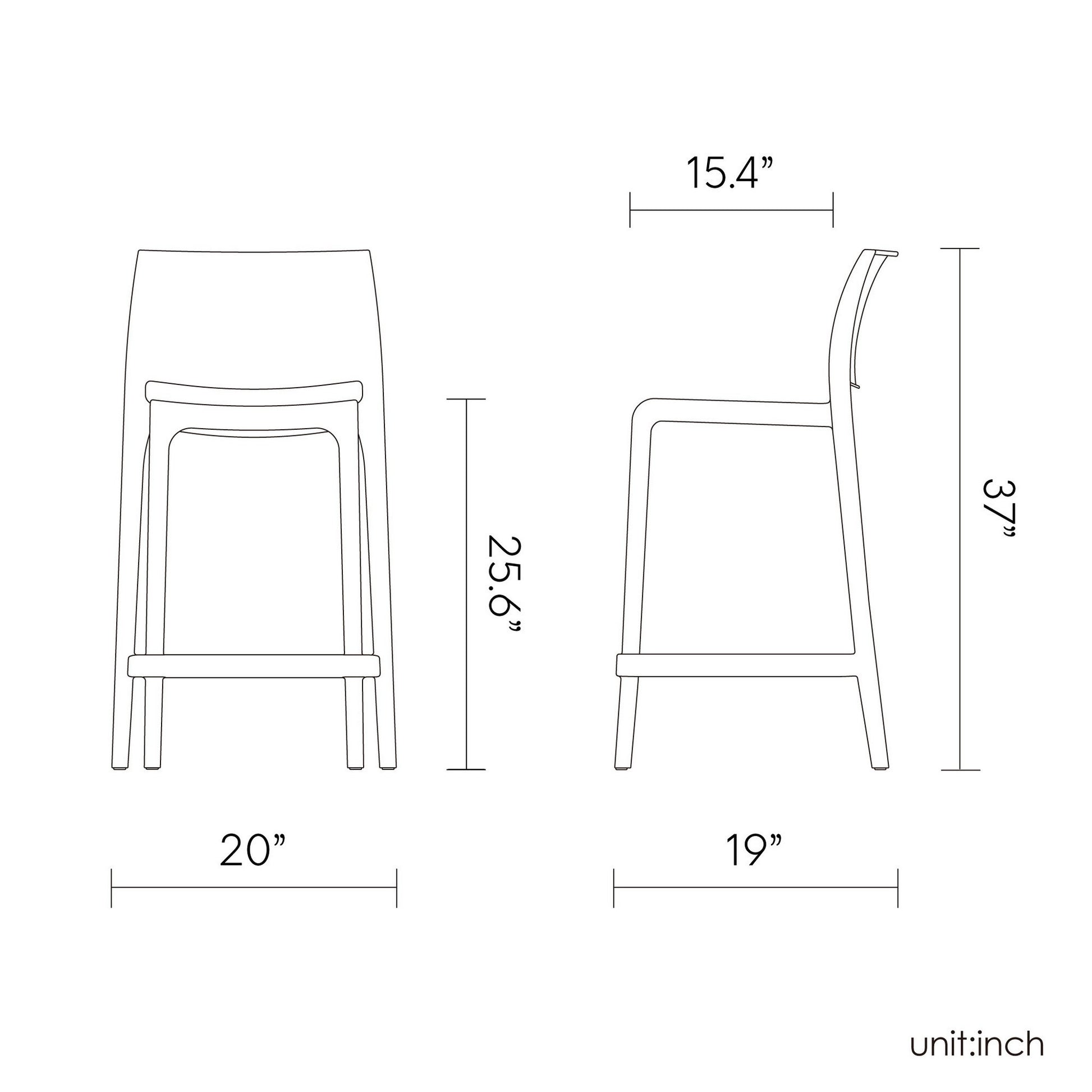 Set of Four 26" Yellow Heavy Duty Plastic Low Back Outdoor Counter Height Bar Chairs-Outdoor Bar Chairs-DECOROLALA