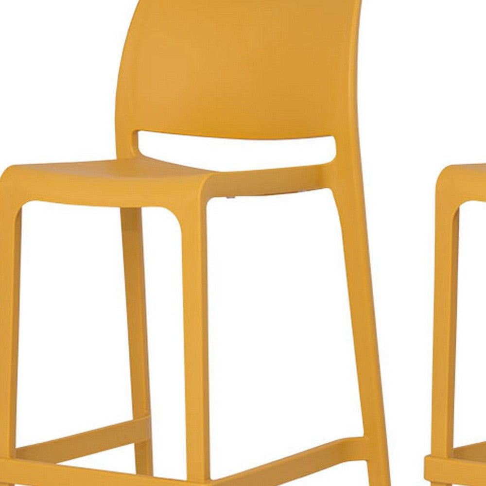 Set of Four 26" Yellow Heavy Duty Plastic Low Back Outdoor Counter Height Bar Chairs-Outdoor Bar Chairs-DECOROLALA