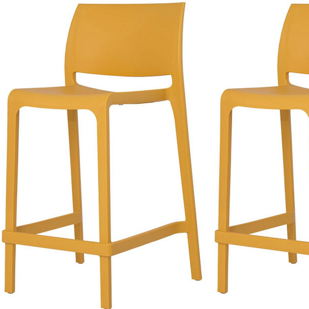 Set of Four 26" Yellow Heavy Duty Plastic Low Back Outdoor Counter Height Bar Chairs-Outdoor Bar Chairs-DECOROLALA