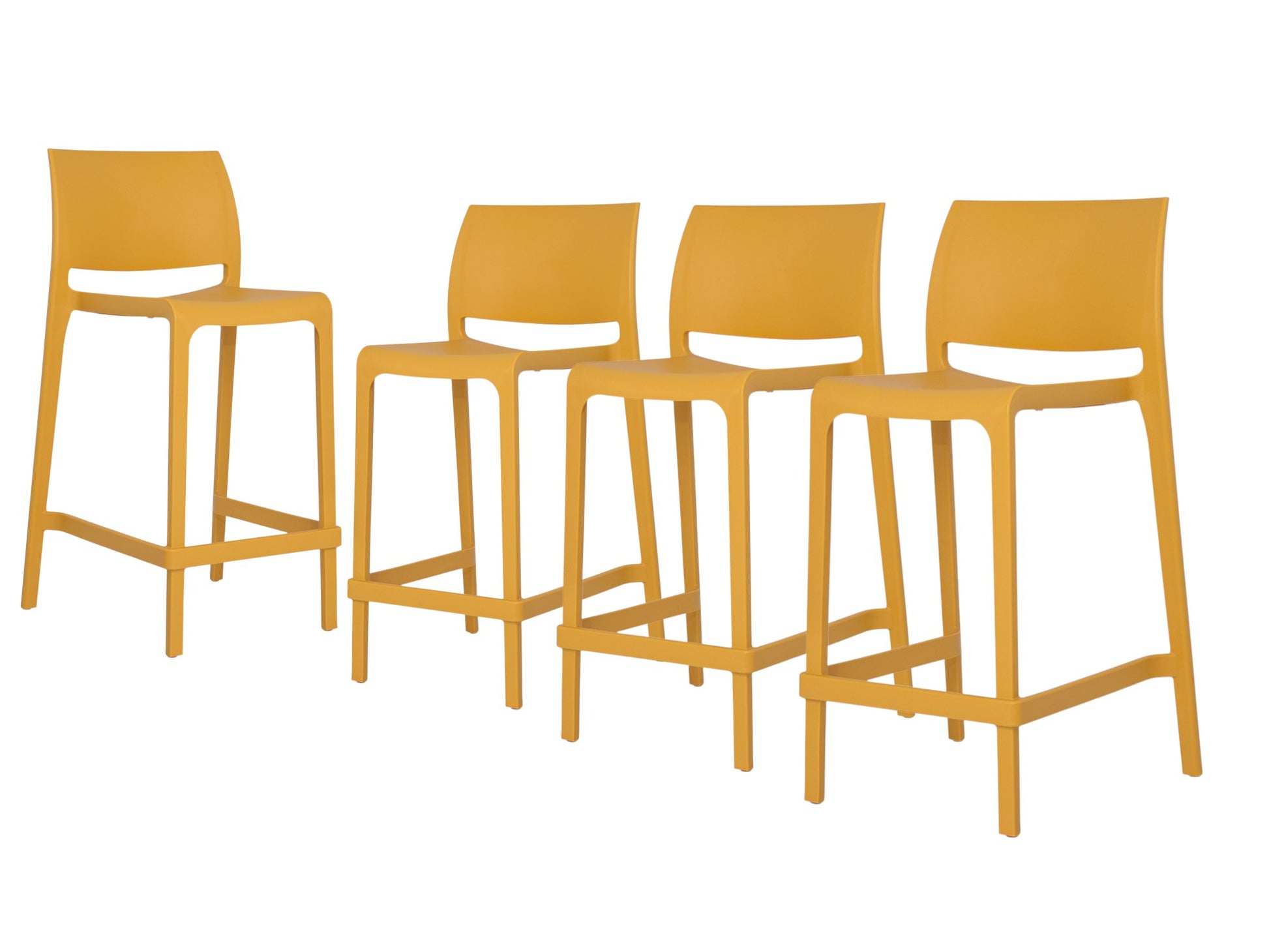 Set of Four 26" Yellow Heavy Duty Plastic Low Back Outdoor Counter Height Bar Chairs-Outdoor Bar Chairs-DECOROLALA