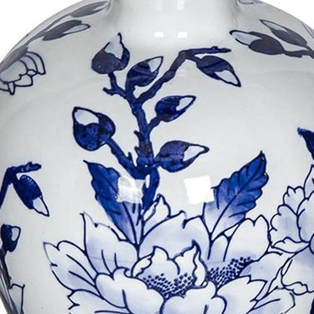 10" Blue And White Floral Round Porcelain Table Vase-Vases-DECOROLALA